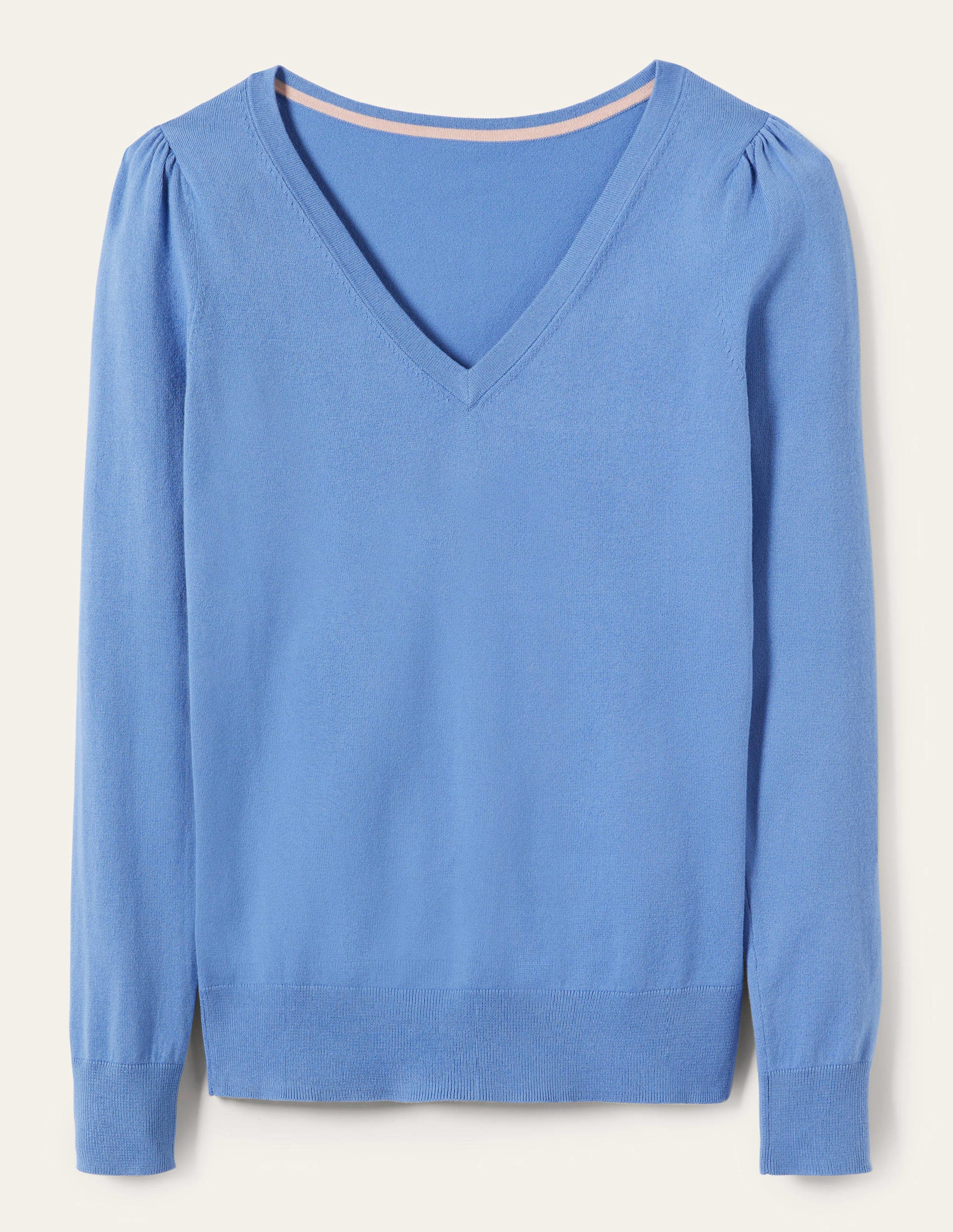 Cotton V-Neck Jumper-Riviera Blue - Image 8