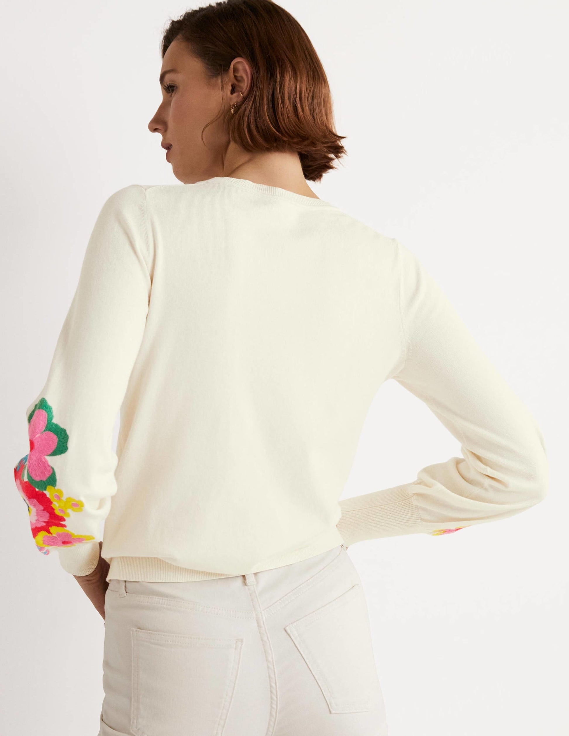 Embroidered Blouson Cardigan-Oatmeal Melange-8