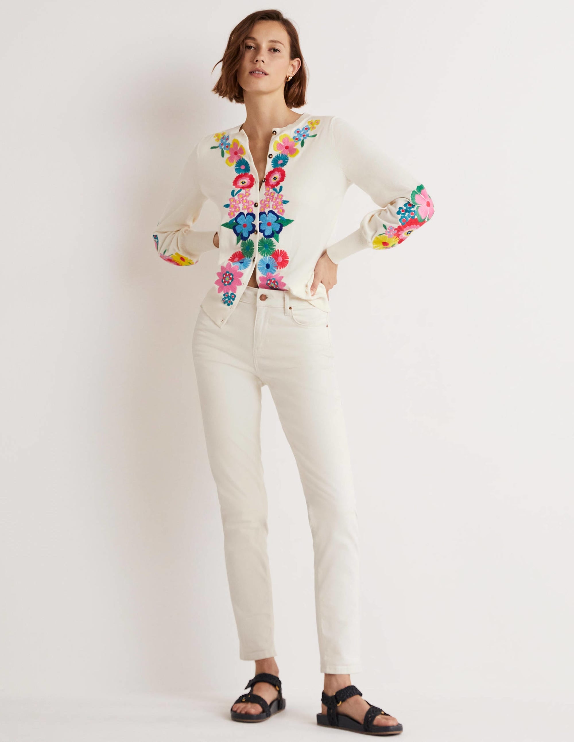 Embroidered Blouson Cardigan-Oatmeal Melange - Image 10