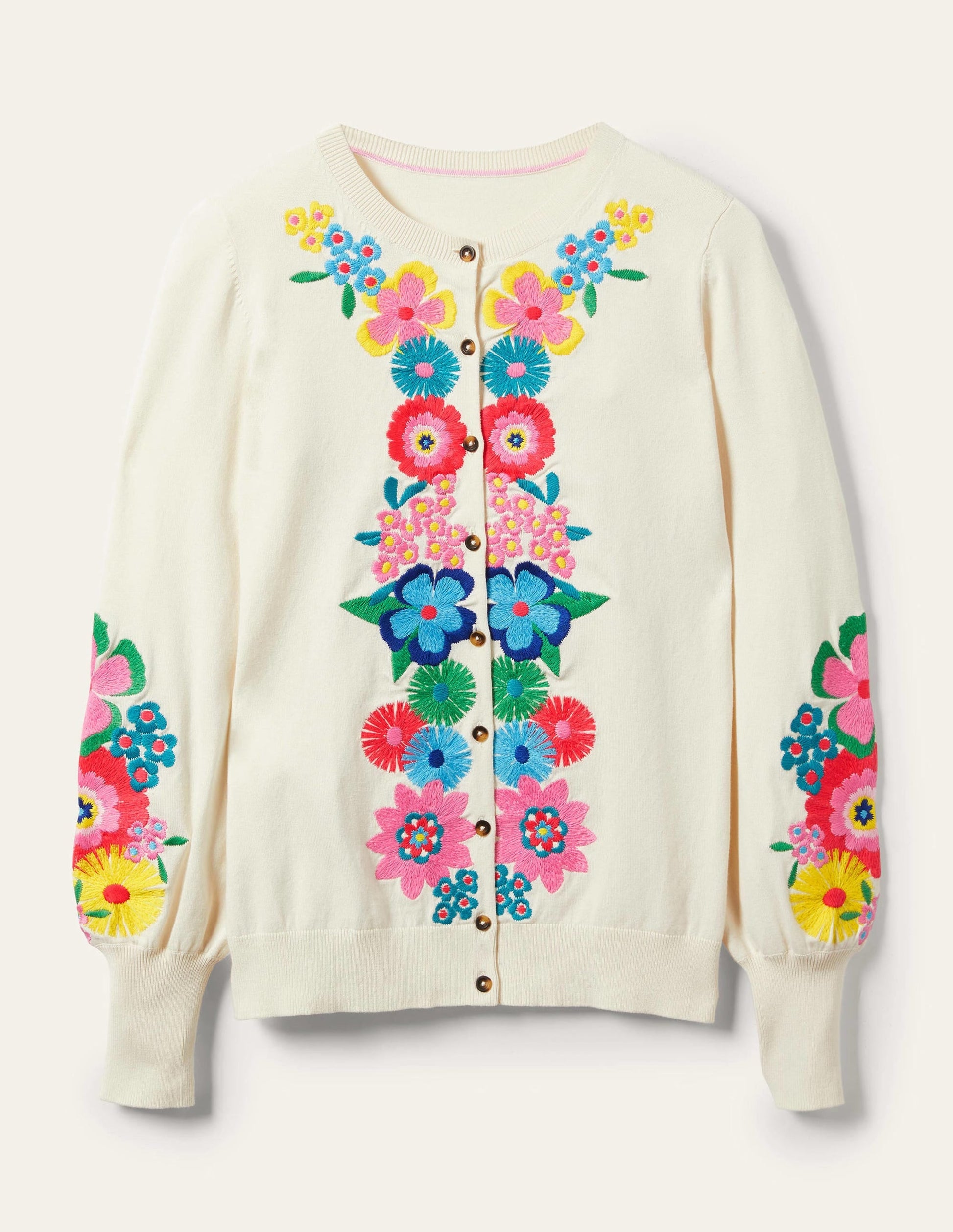 Embroidered Blouson Cardigan-Oatmeal Melange-12