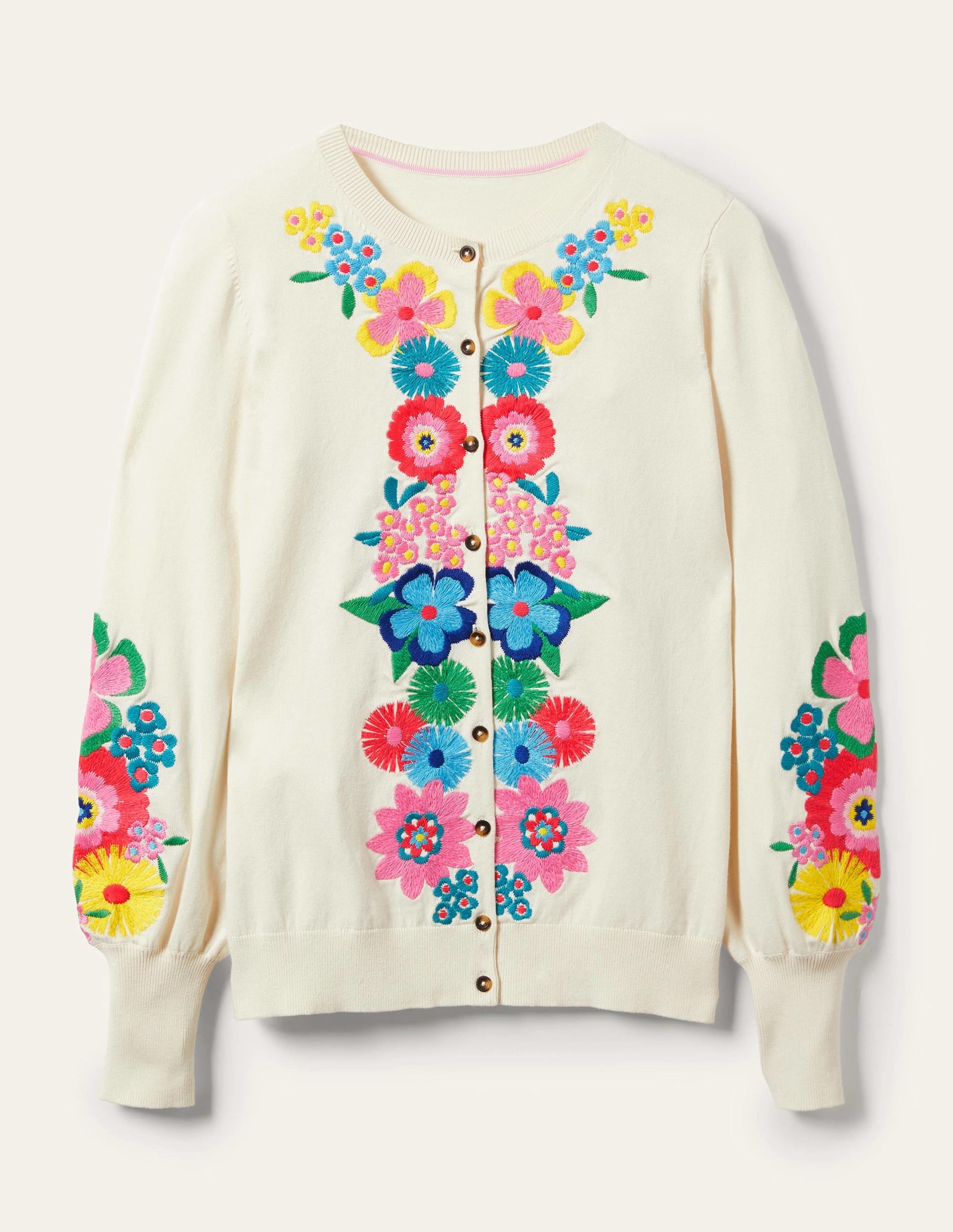 Embroidered Blouson Cardigan-Oatmeal Melange - Image 12