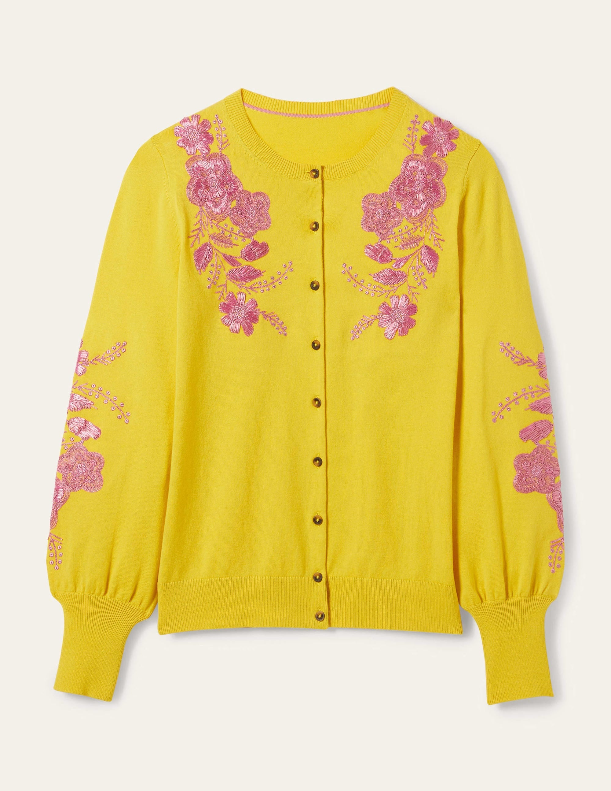 Embroidered Blouson Cardigan-Lemon Fizz - Image 6