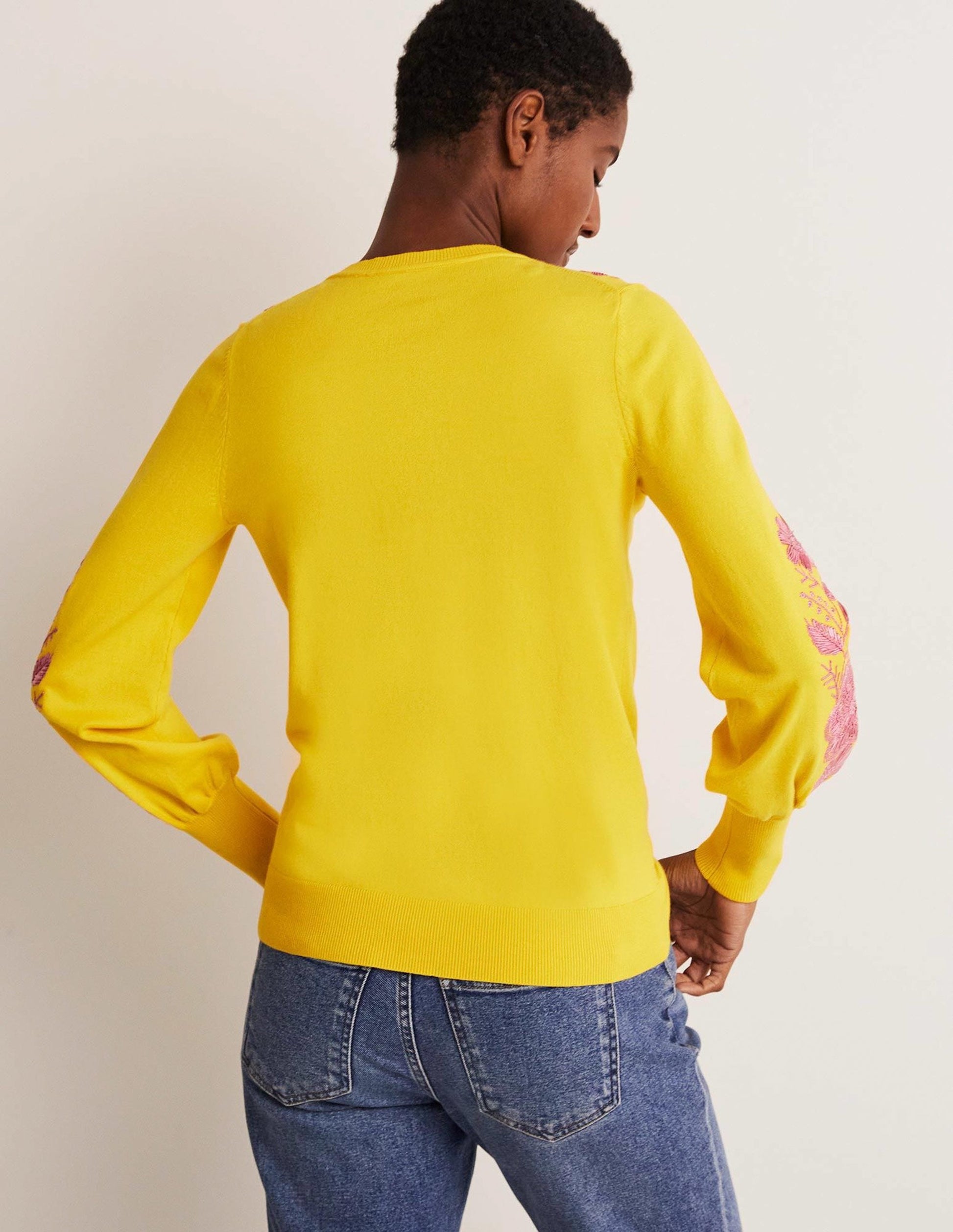 Embroidered Blouson Cardigan-Lemon Fizz-3