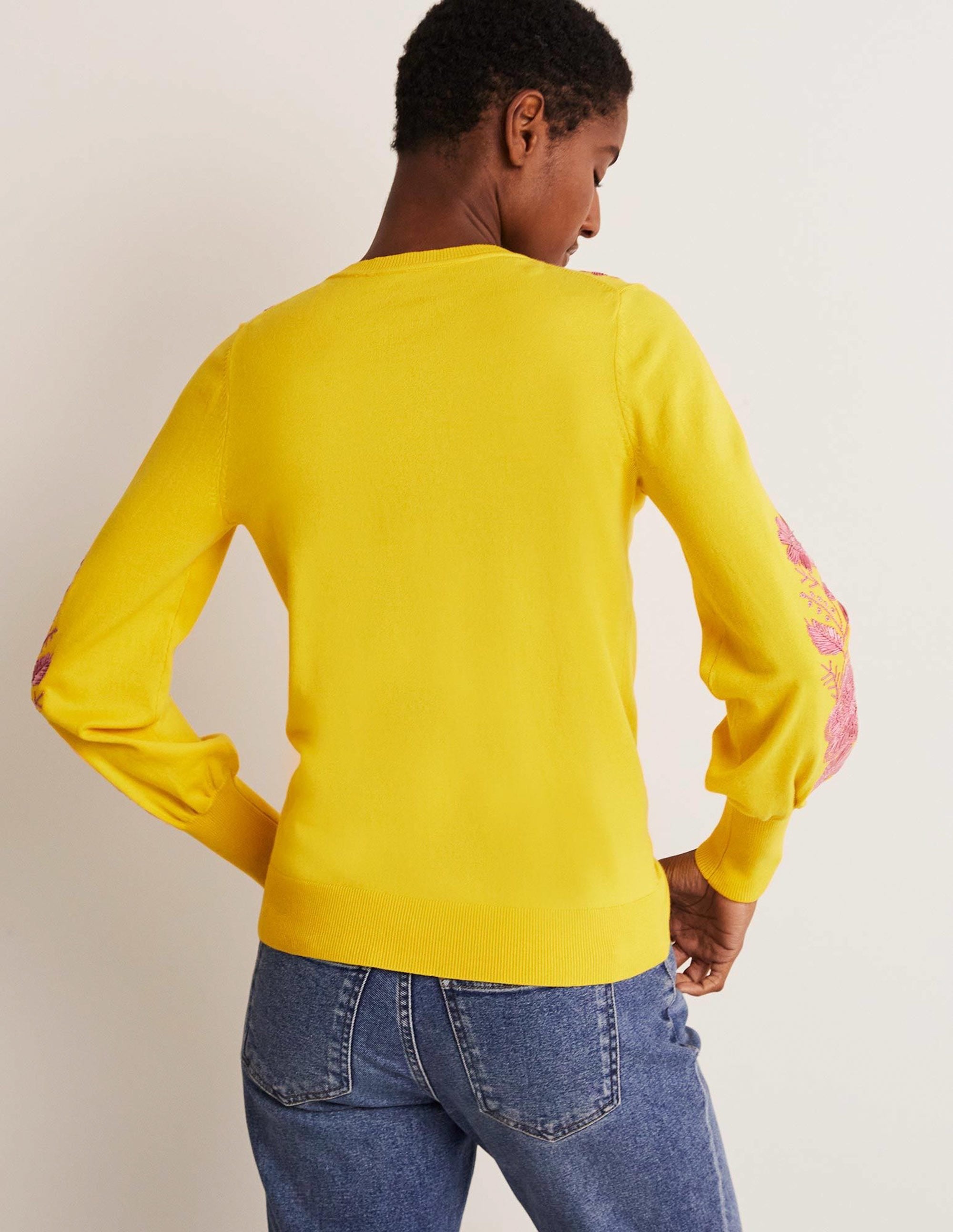 Embroidered Blouson Cardigan-Lemon Fizz - Image 3