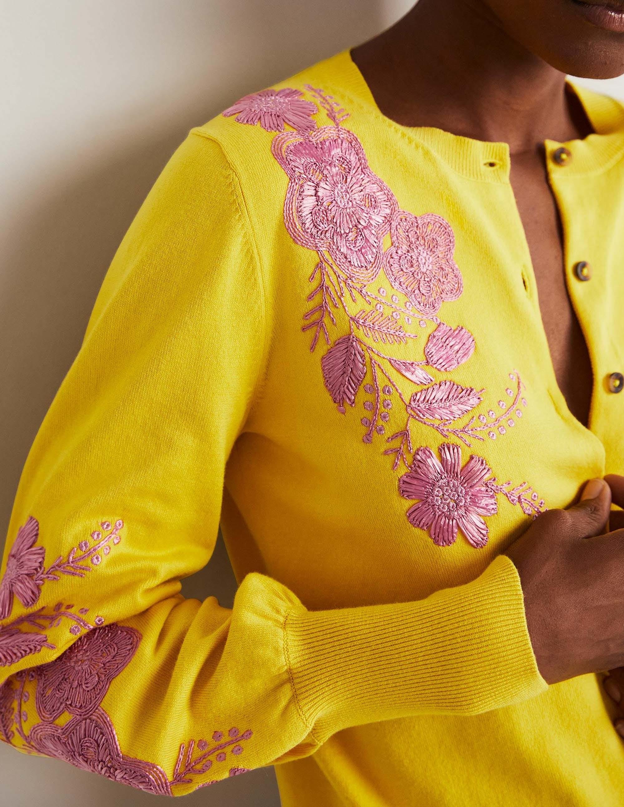 Embroidered Blouson Cardigan-Lemon Fizz - Image 4