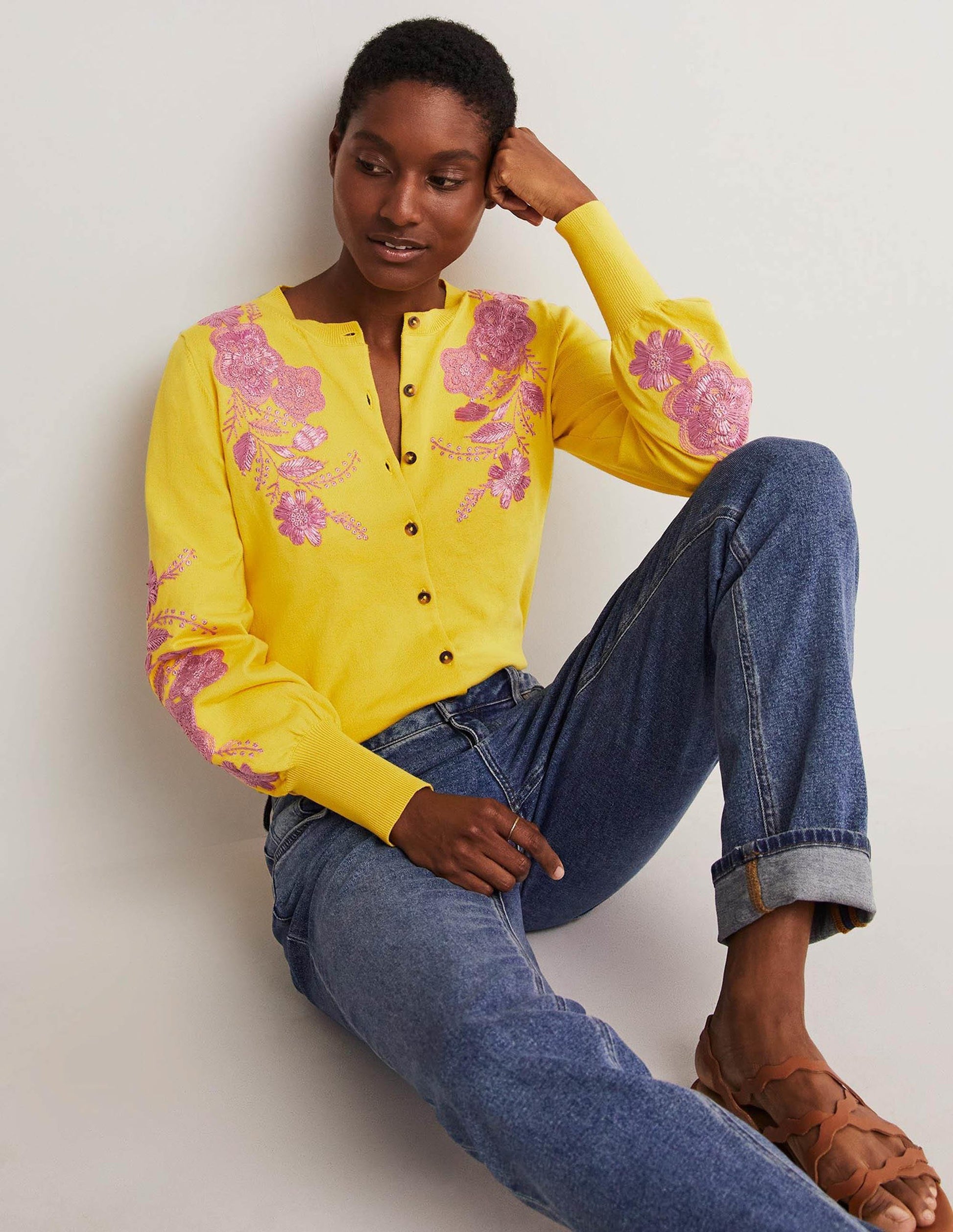 Embroidered Blouson Cardigan-Lemon Fizz-5