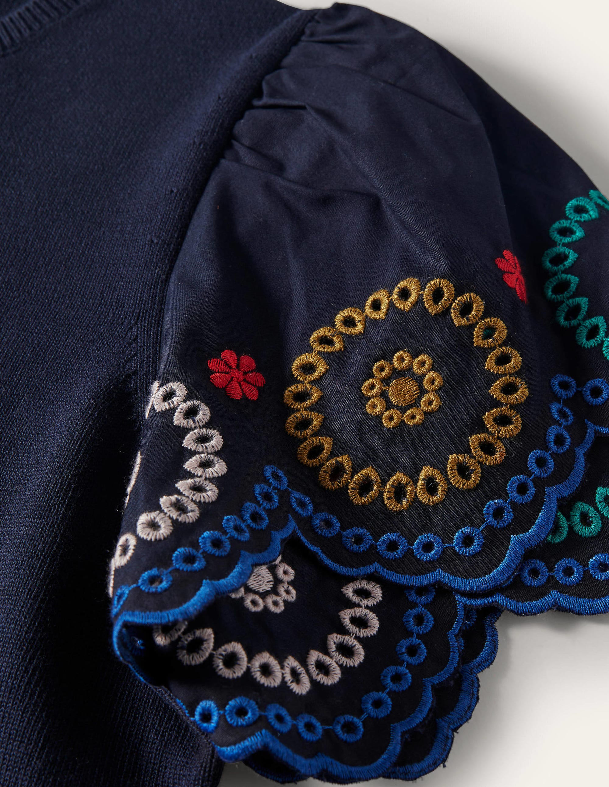 Knitted Sleeve Detail T-shirt-Navy - Image 9