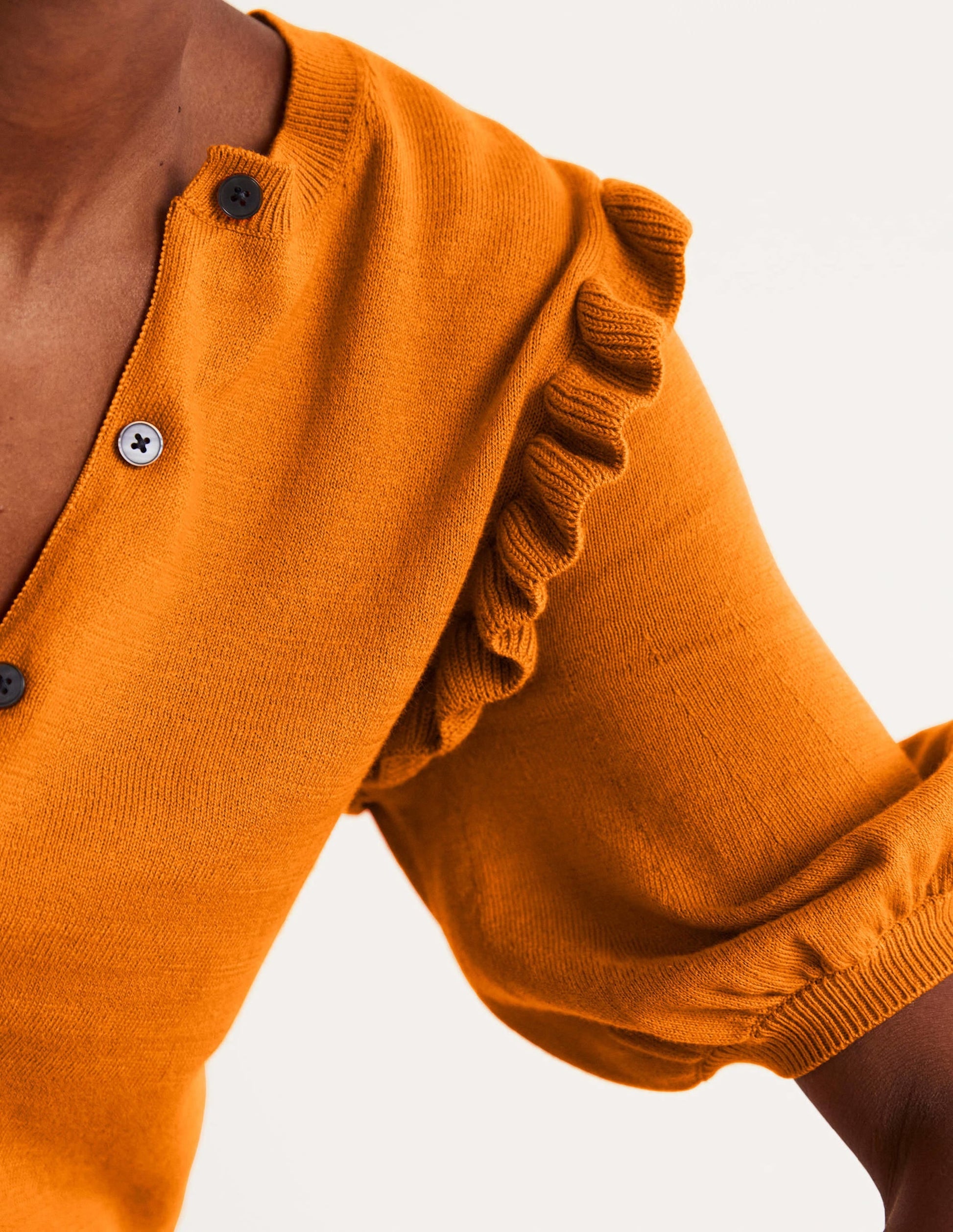 Frill Shoulder Cotton Cardigan-Desert Sun Orange-6