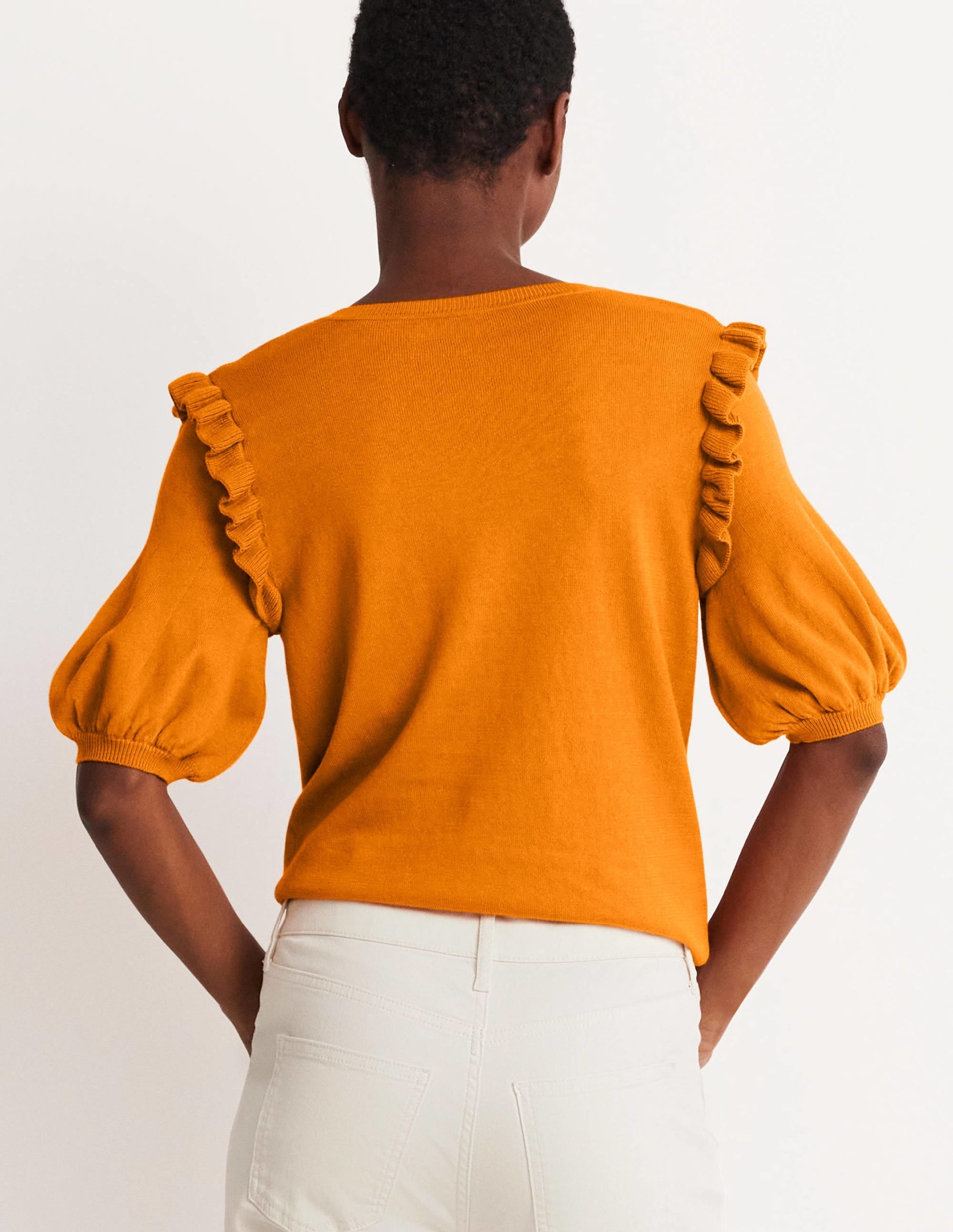 Frill Shoulder Cotton Cardigan-Desert Sun Orange - Image 7