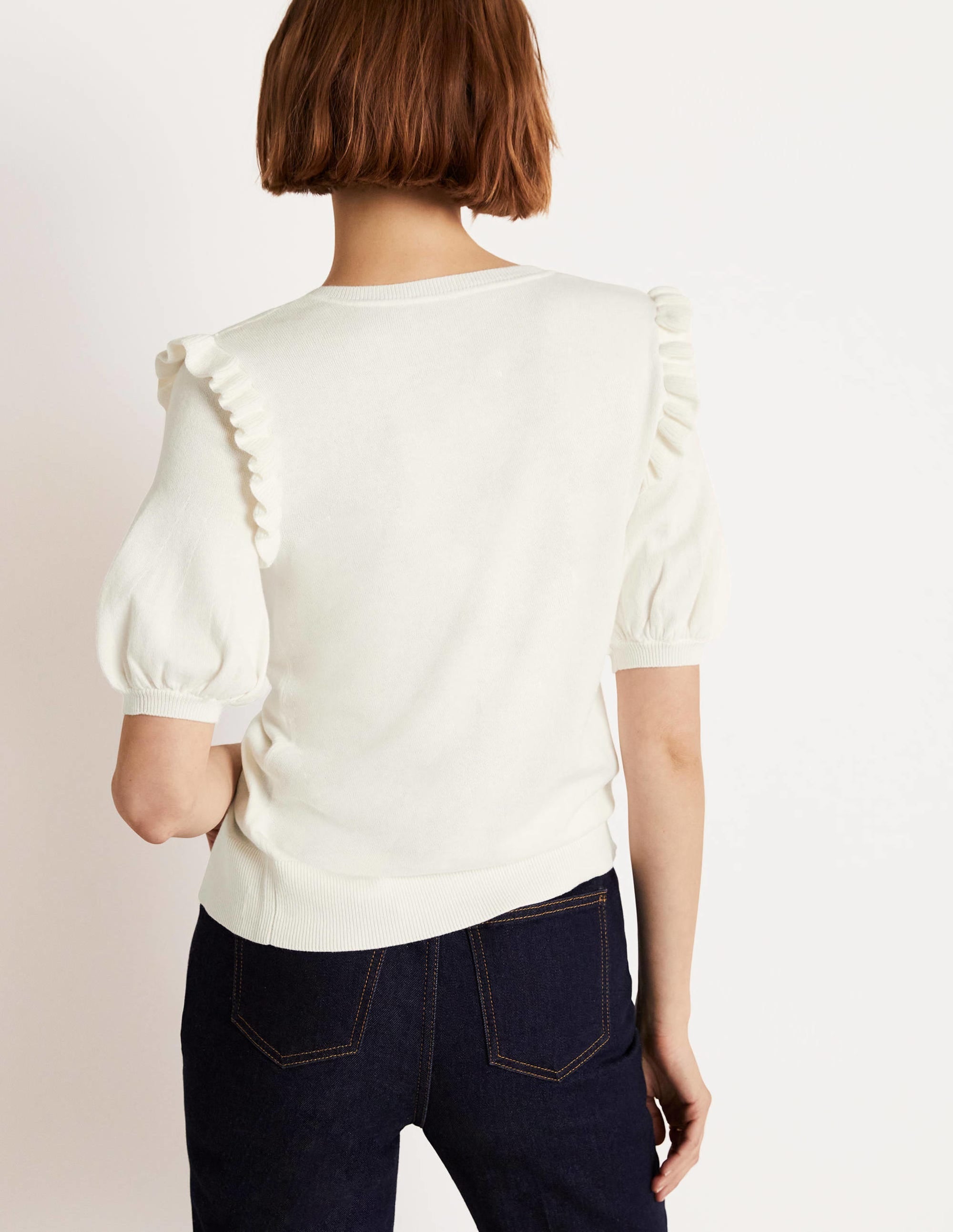 Frill Shoulder Cotton Cardigan-Ivory - Image 7