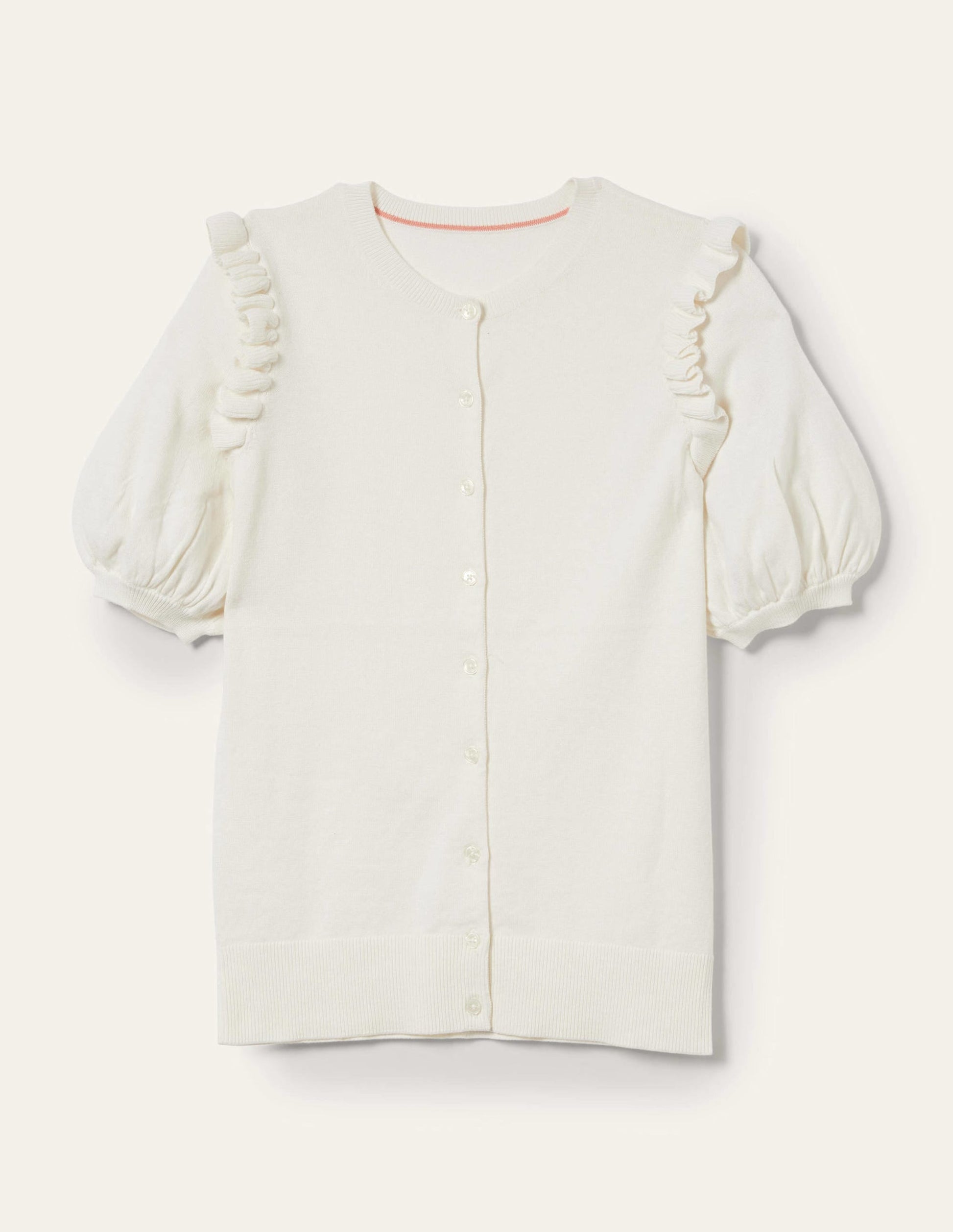 Frill Shoulder Cotton Cardigan-Ivory-10