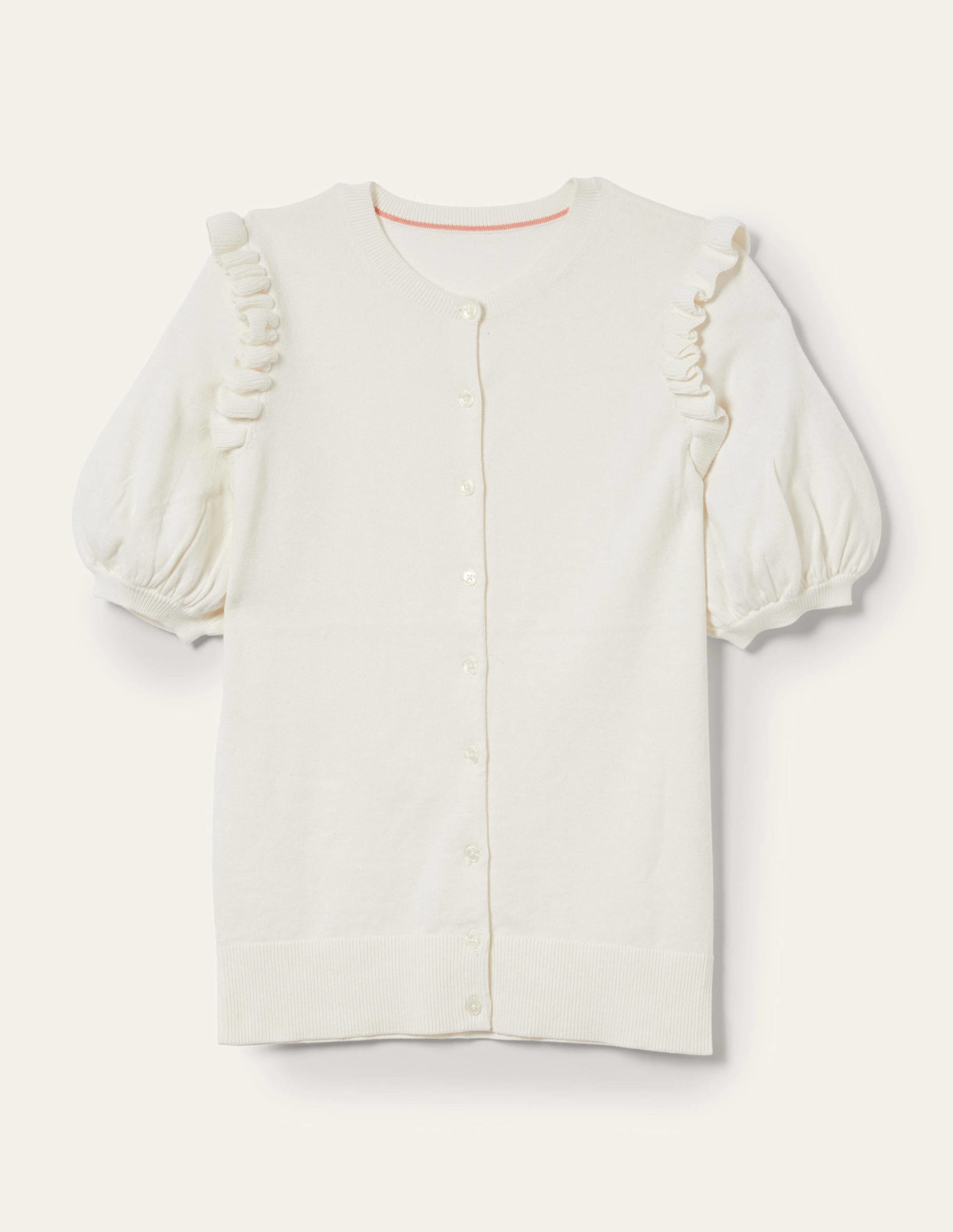 Frill Shoulder Cotton Cardigan-Ivory - Image 10