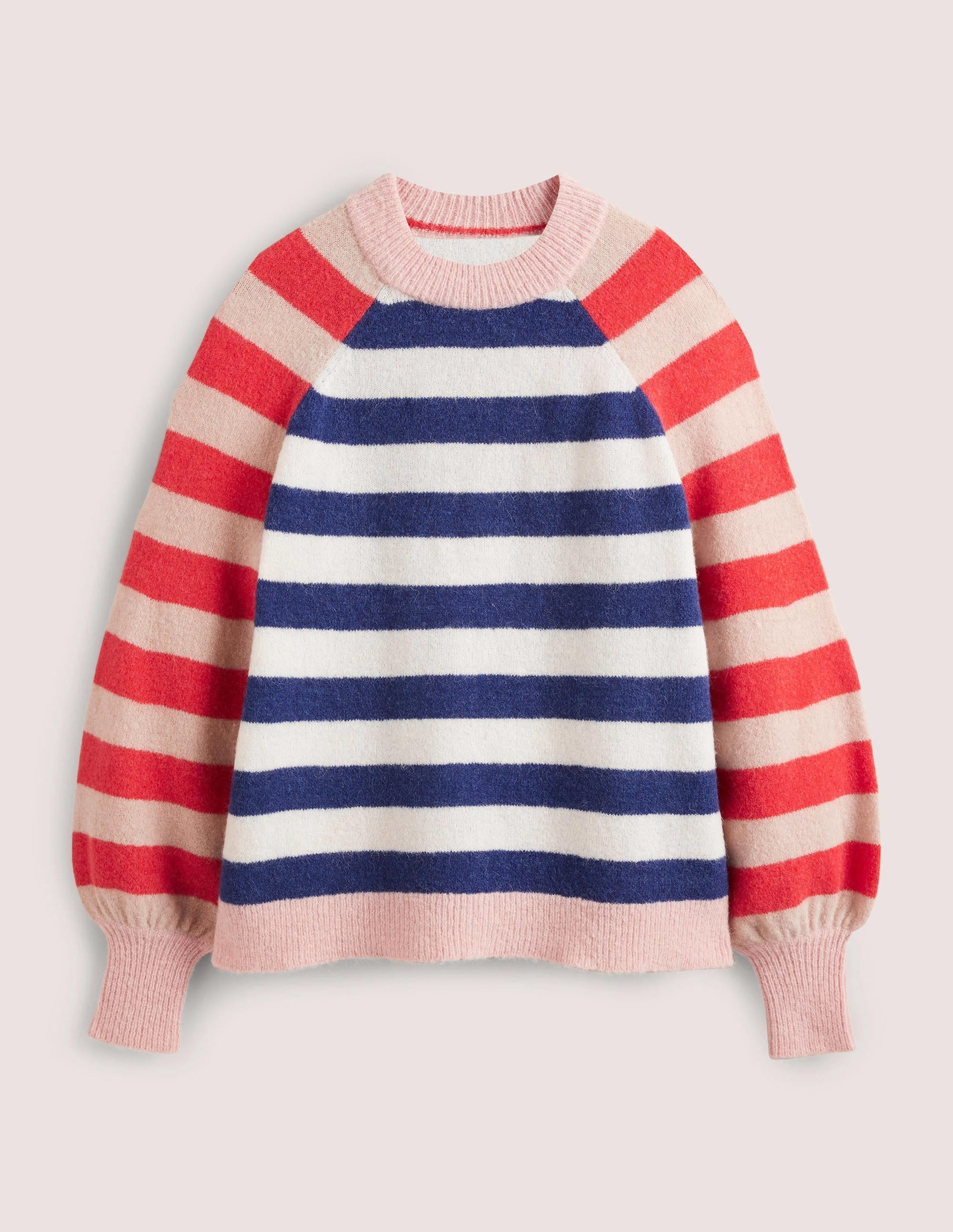 Blouson Sleeve Fluffy Jumper-Starboard, Ivory Mixed Stripe - Image 6