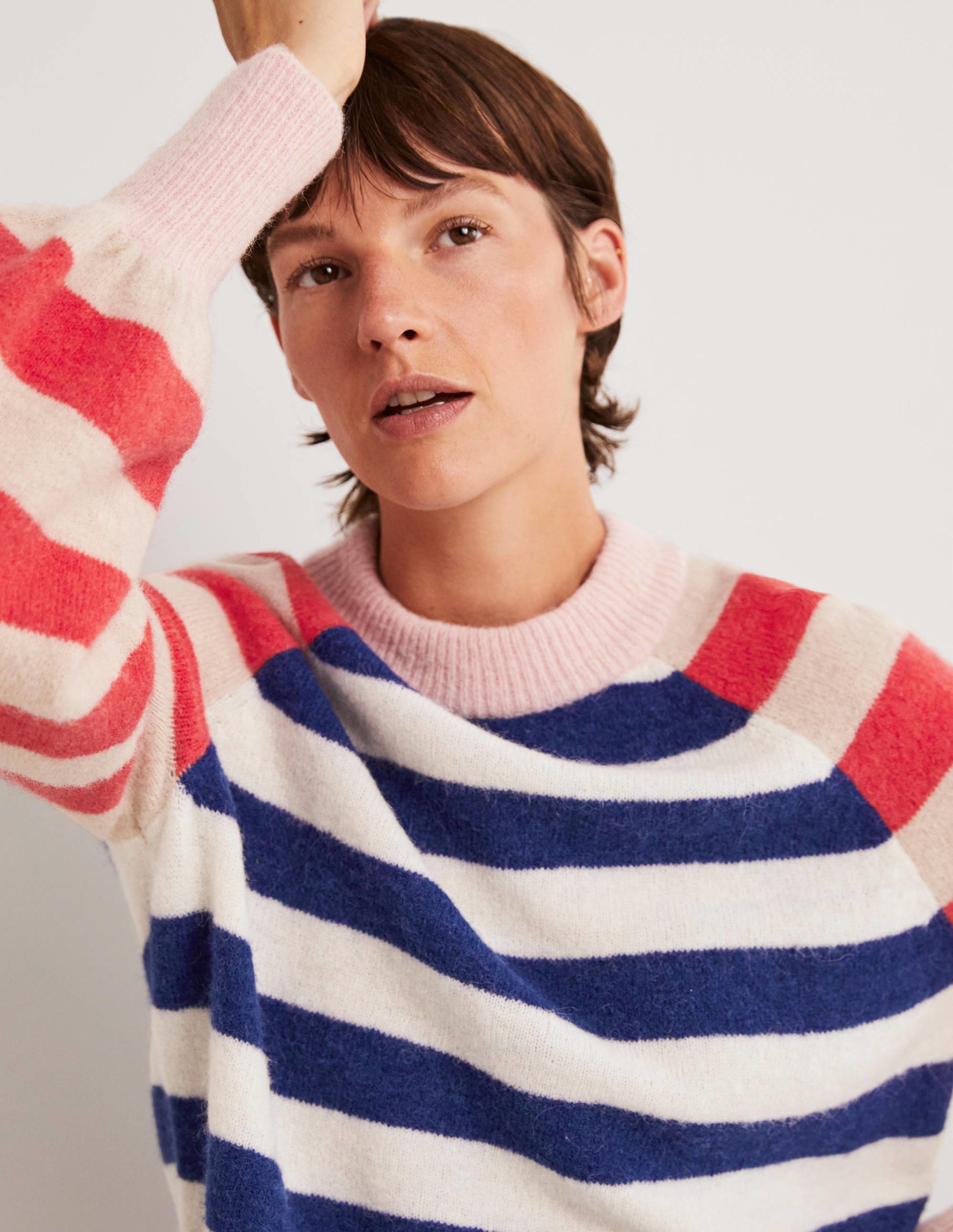 Blouson Sleeve Fluffy Jumper-Starboard, Ivory Mixed Stripe - Image 2