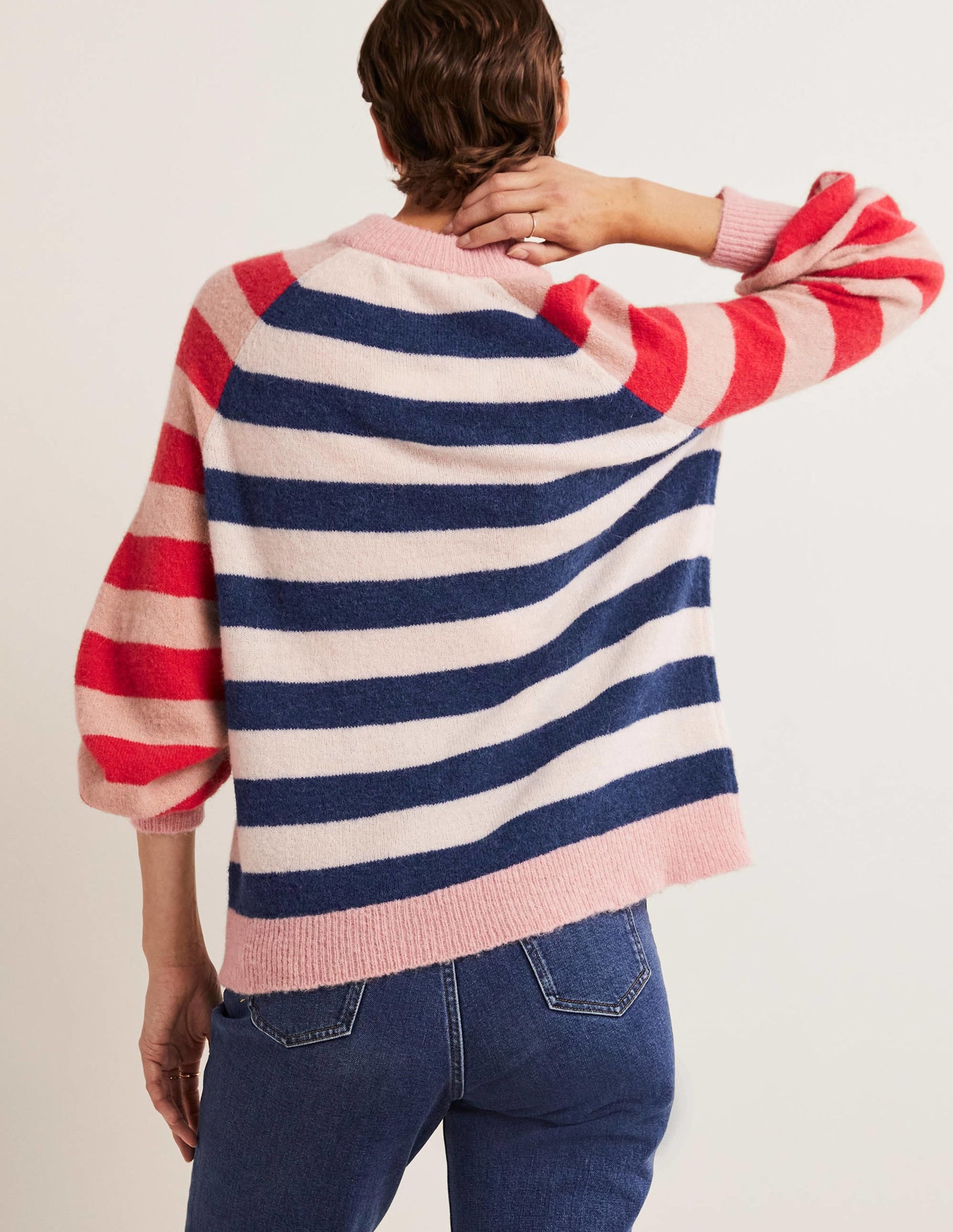 Blouson Sleeve Fluffy Jumper-Starboard, Ivory Mixed Stripe-3