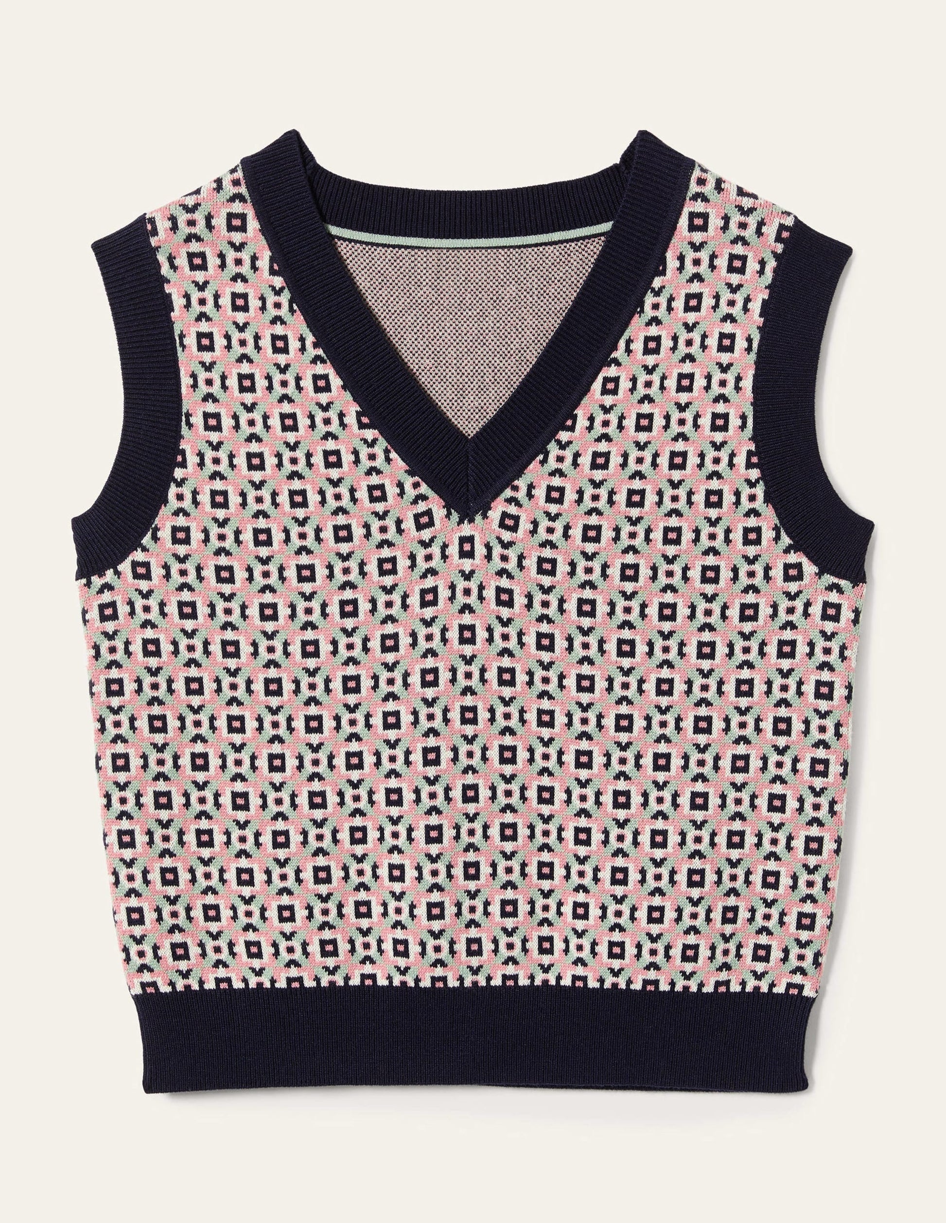 V-neck Knitted Tank Top-Almond Pink, Square Geo-9