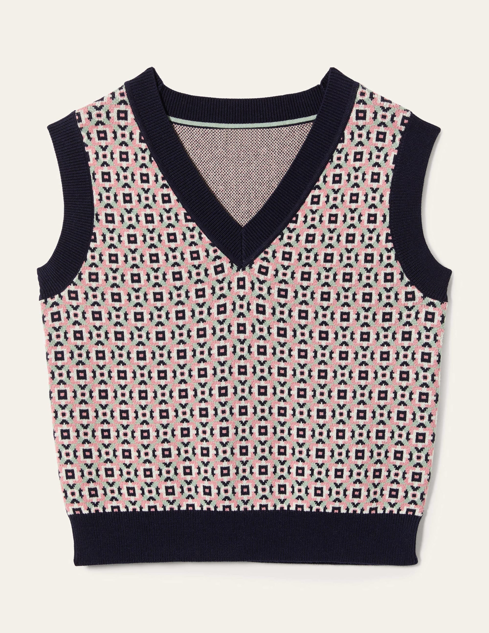 V-neck Knitted Tank Top-Almond Pink, Square Geo - Image 9