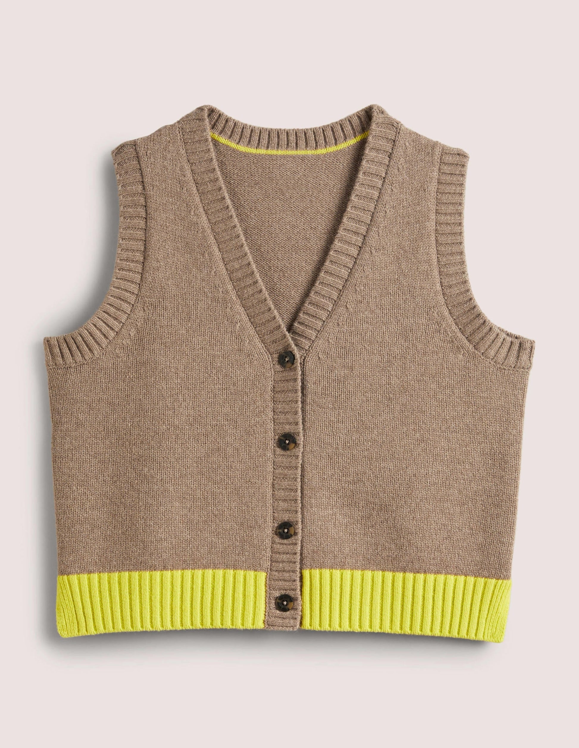 Button Up Knitted Tank Top-Dark Mink Melange, Neon Yellow-6