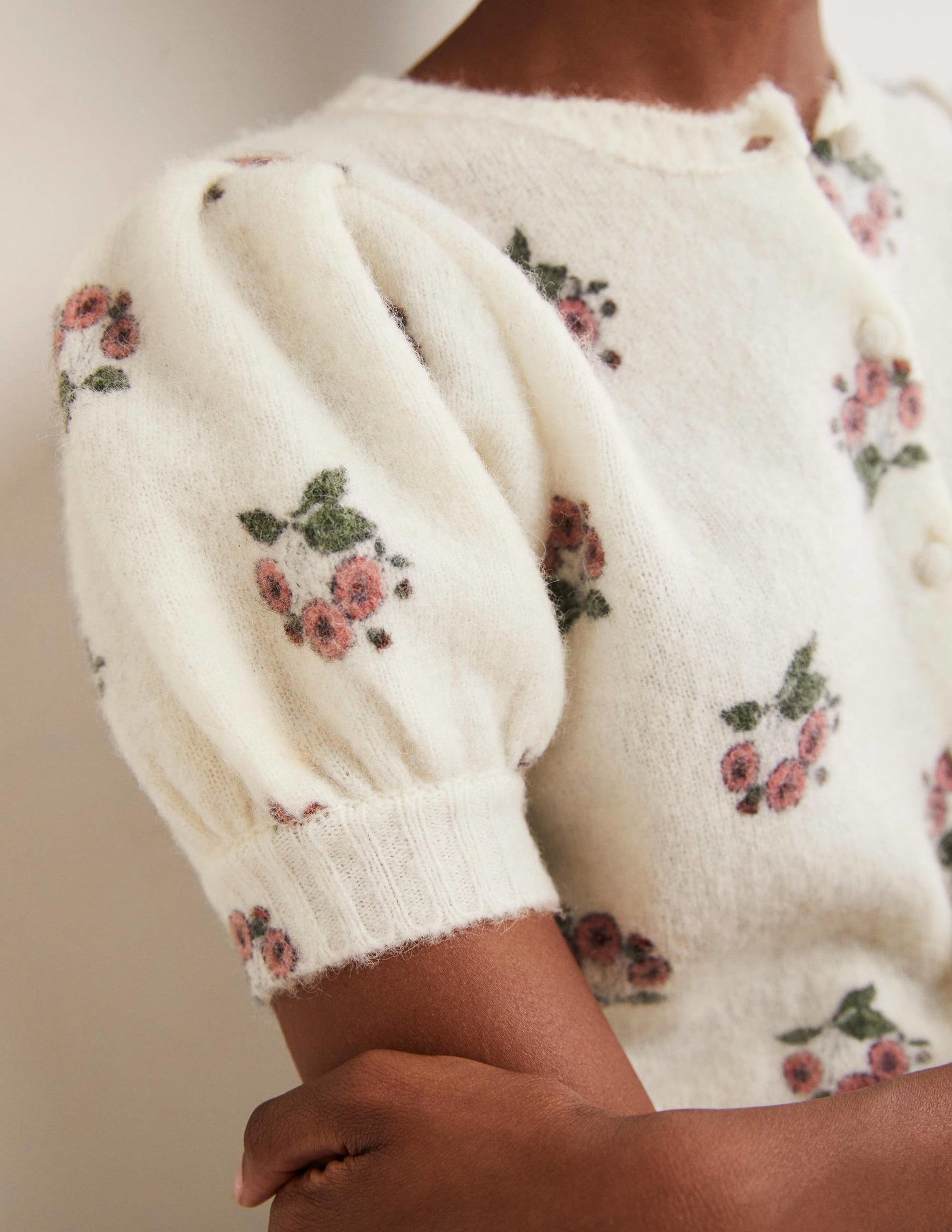 Printed Puff Sleeve Cardigan-Wild Rose, Wild Pansy-2