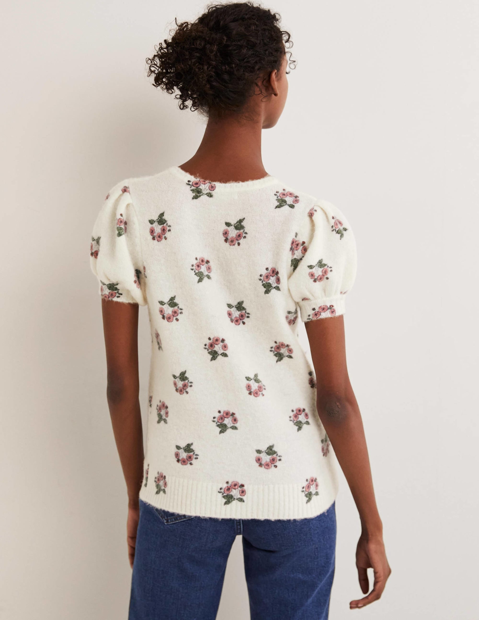 Printed Puff Sleeve Cardigan-Wild Rose, Wild Pansy - Image 3