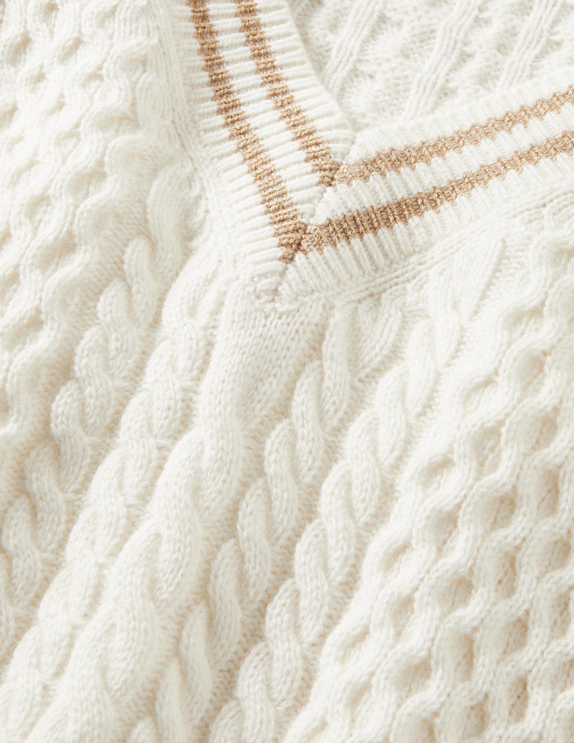 Cable Knit V-neck Jumper-Ivory - Image 6