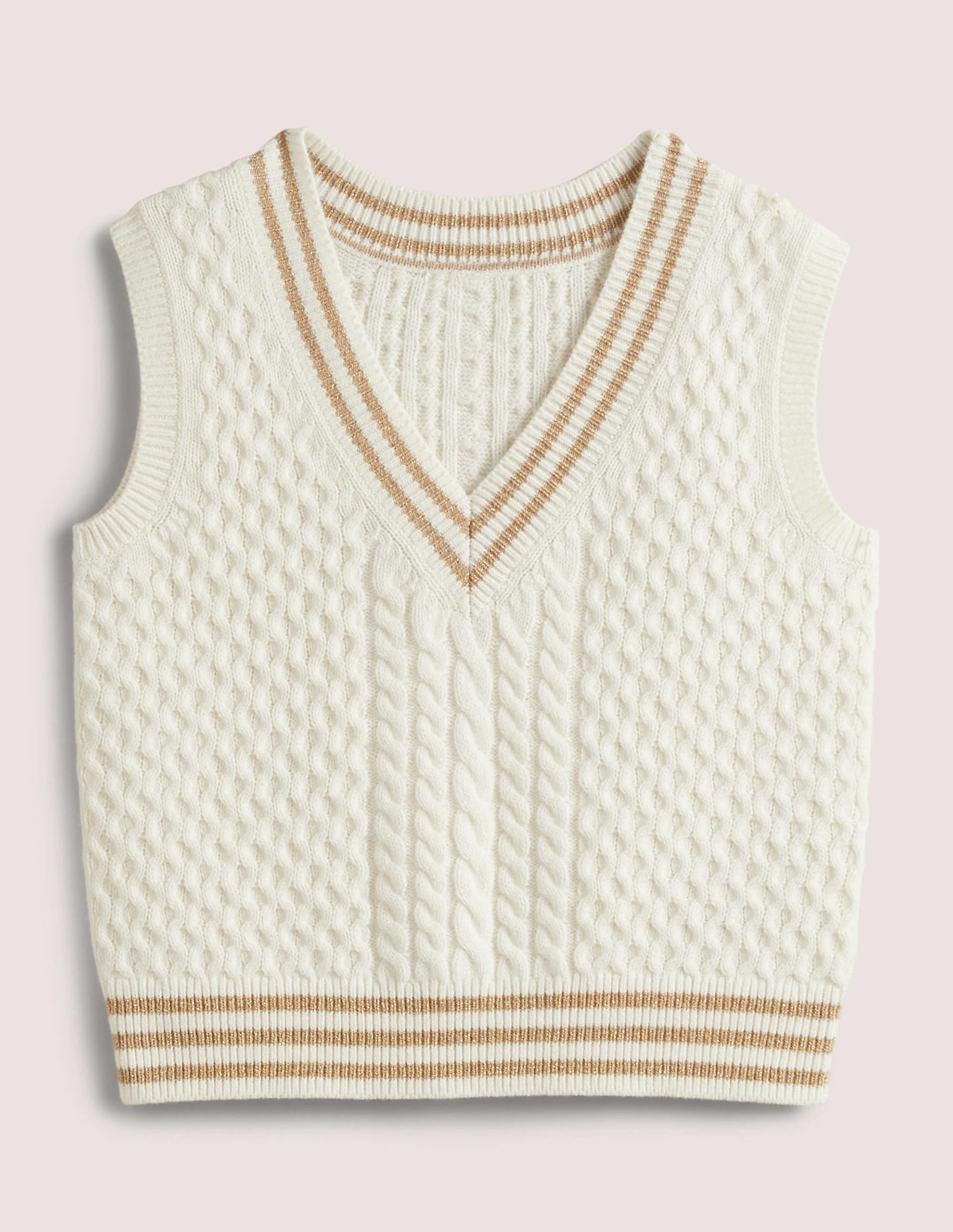 Cable Knit V-neck Tank Top-Ivory-7