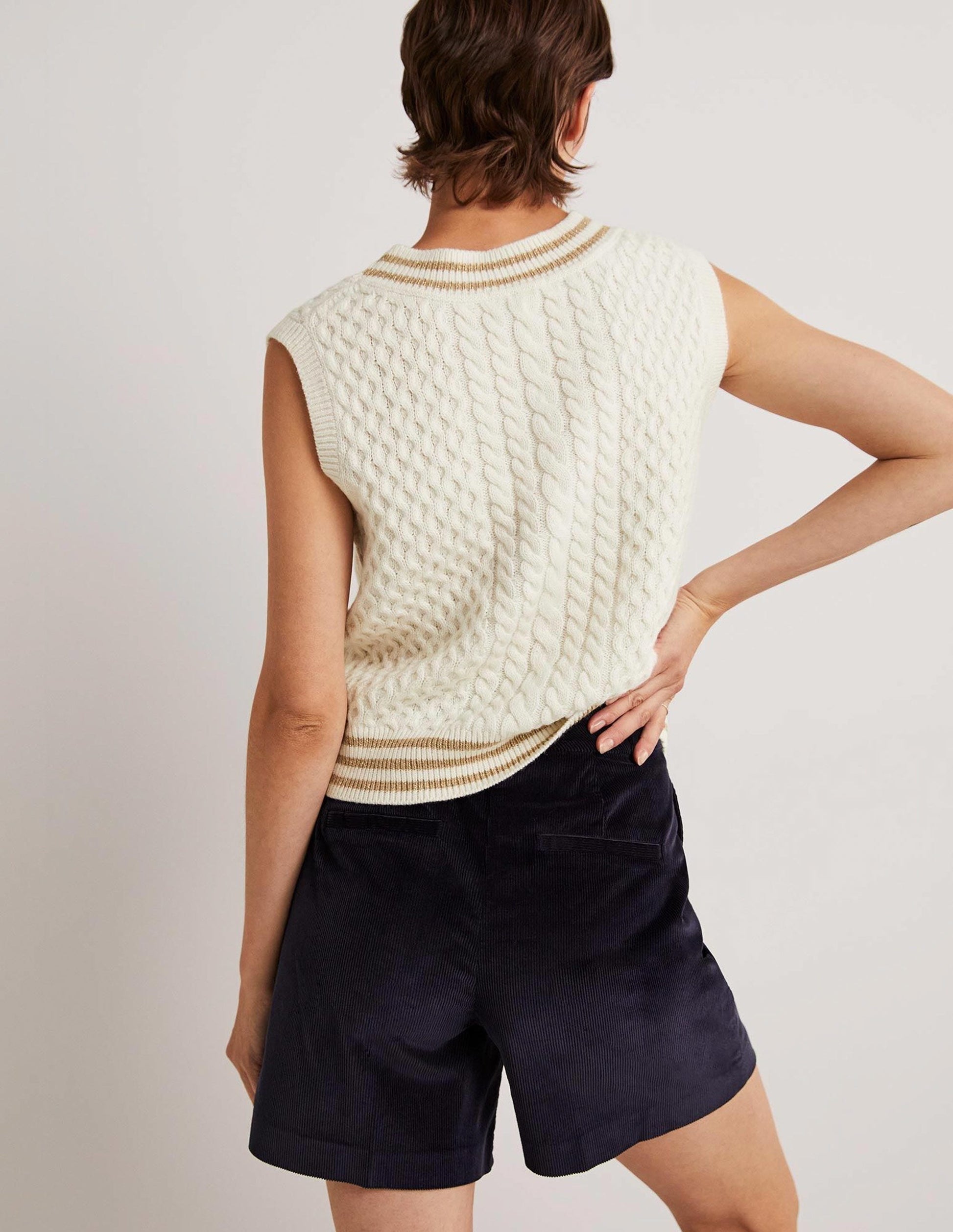 Cable Knit V-neck Tank Top-Ivory-3