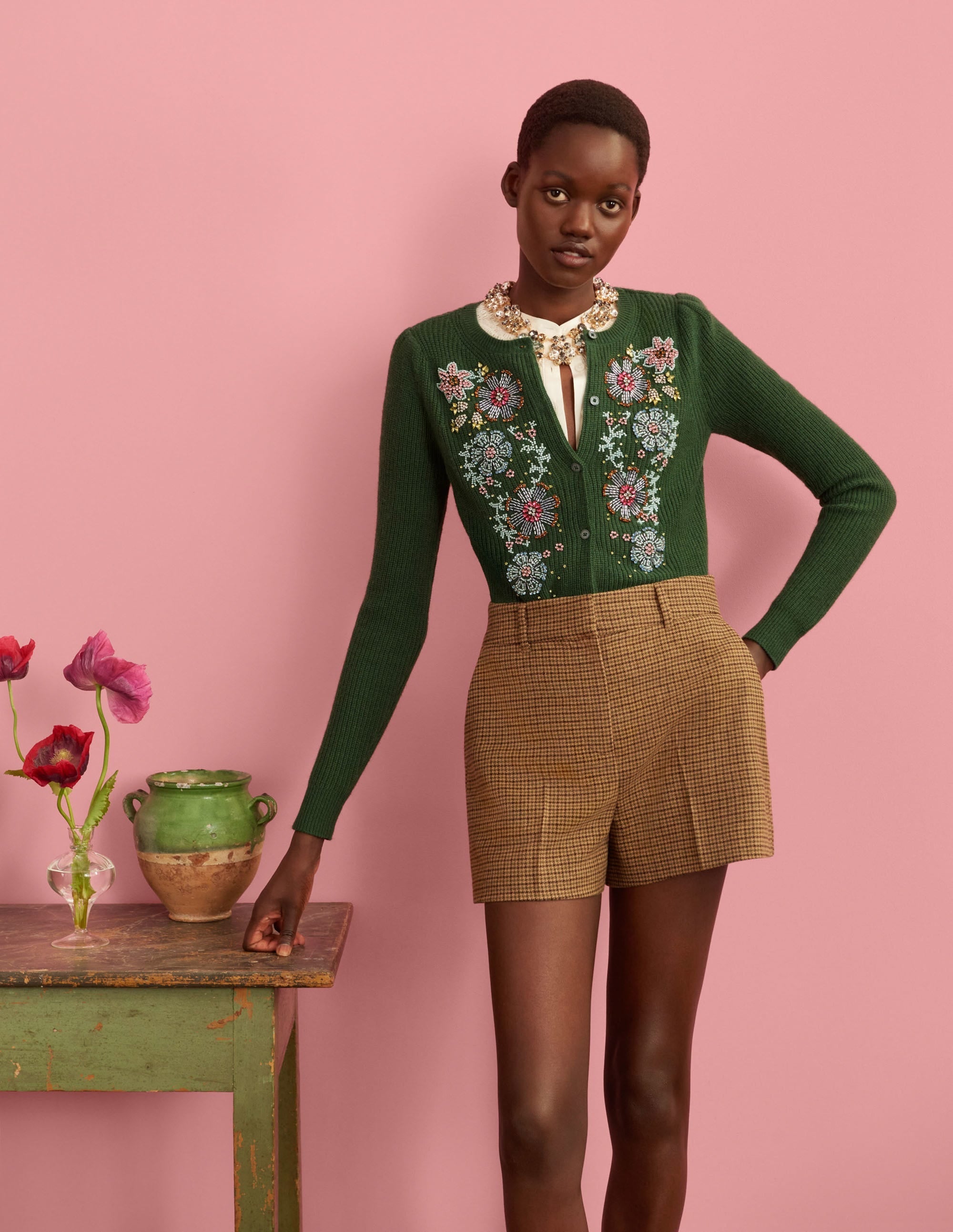 Embellished Ribbed Cardigan-Trekking Green - Image 6