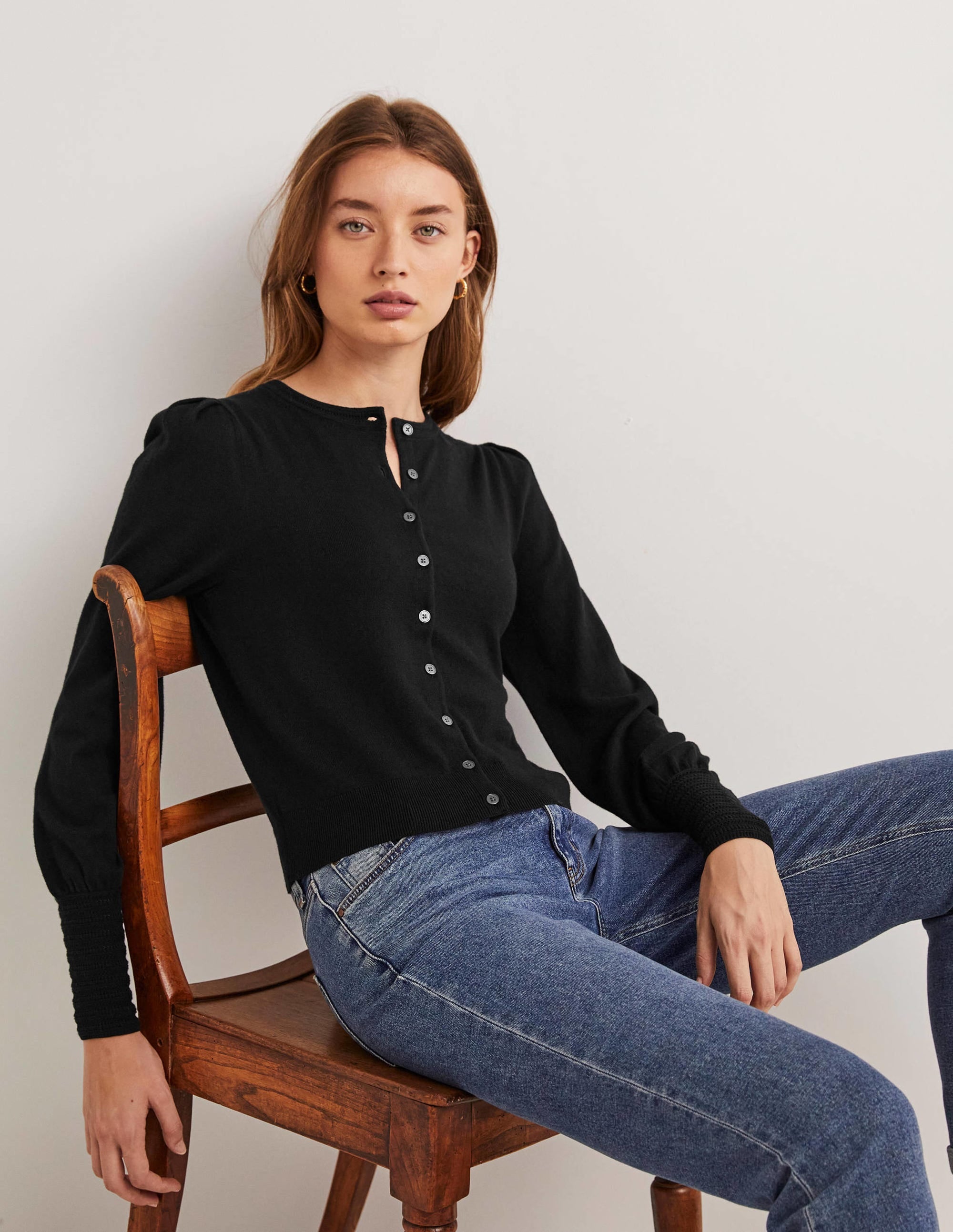 Pointelle Detail Cardigan-Black - Image 1
