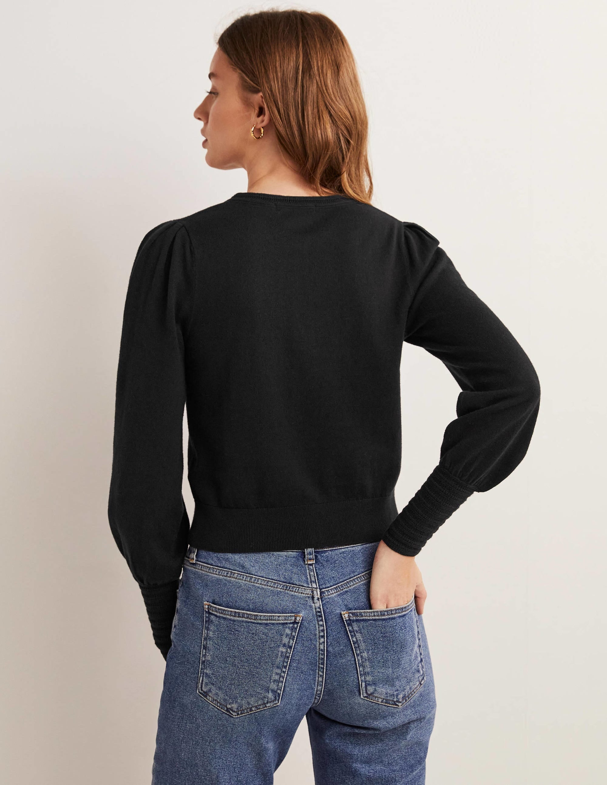 Pointelle Detail Cardigan-Black - Image 3