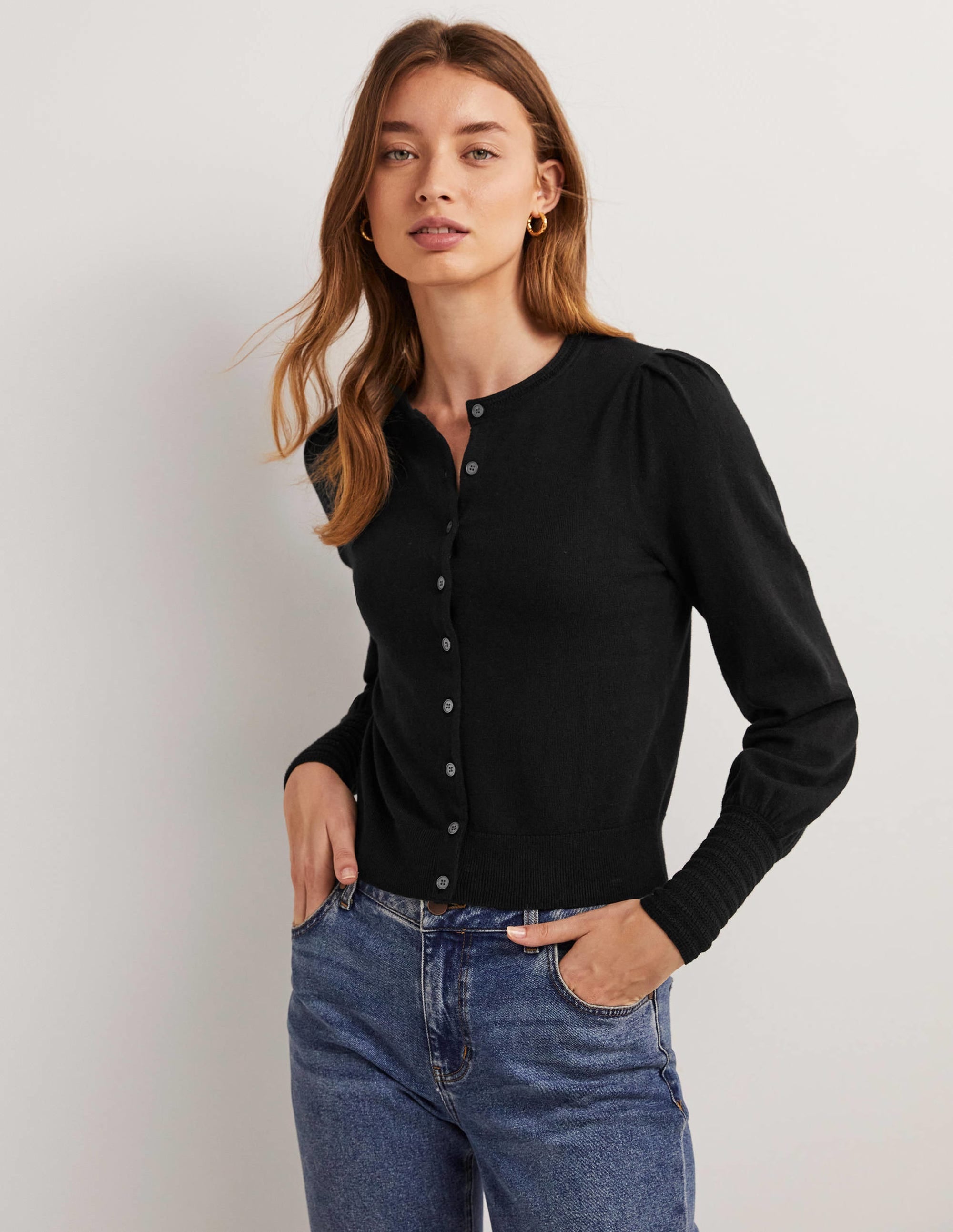 Pointelle Detail Cardigan-Black - Image 4