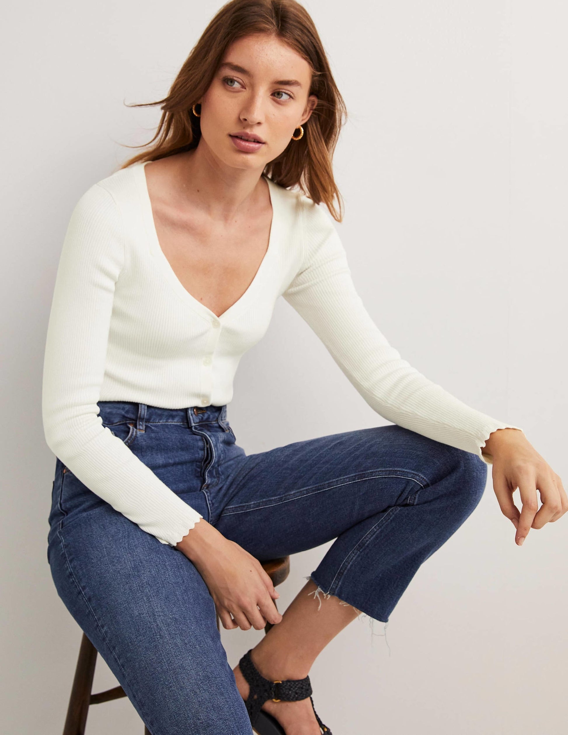 Ribbed Sweetheart Cardigan-Ivory-1