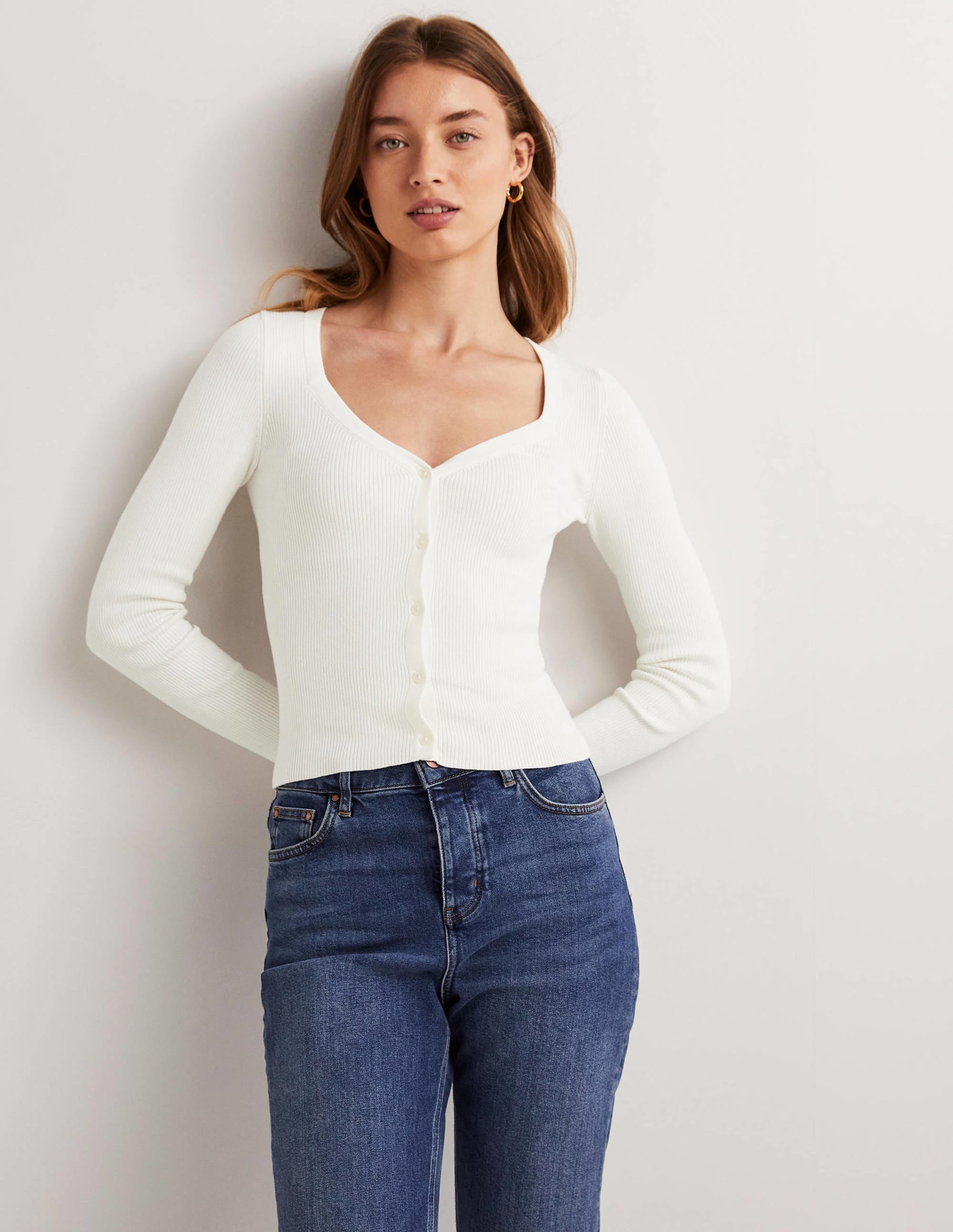 Ribbed Sweetheart Cardigan-Ivory - Image 3