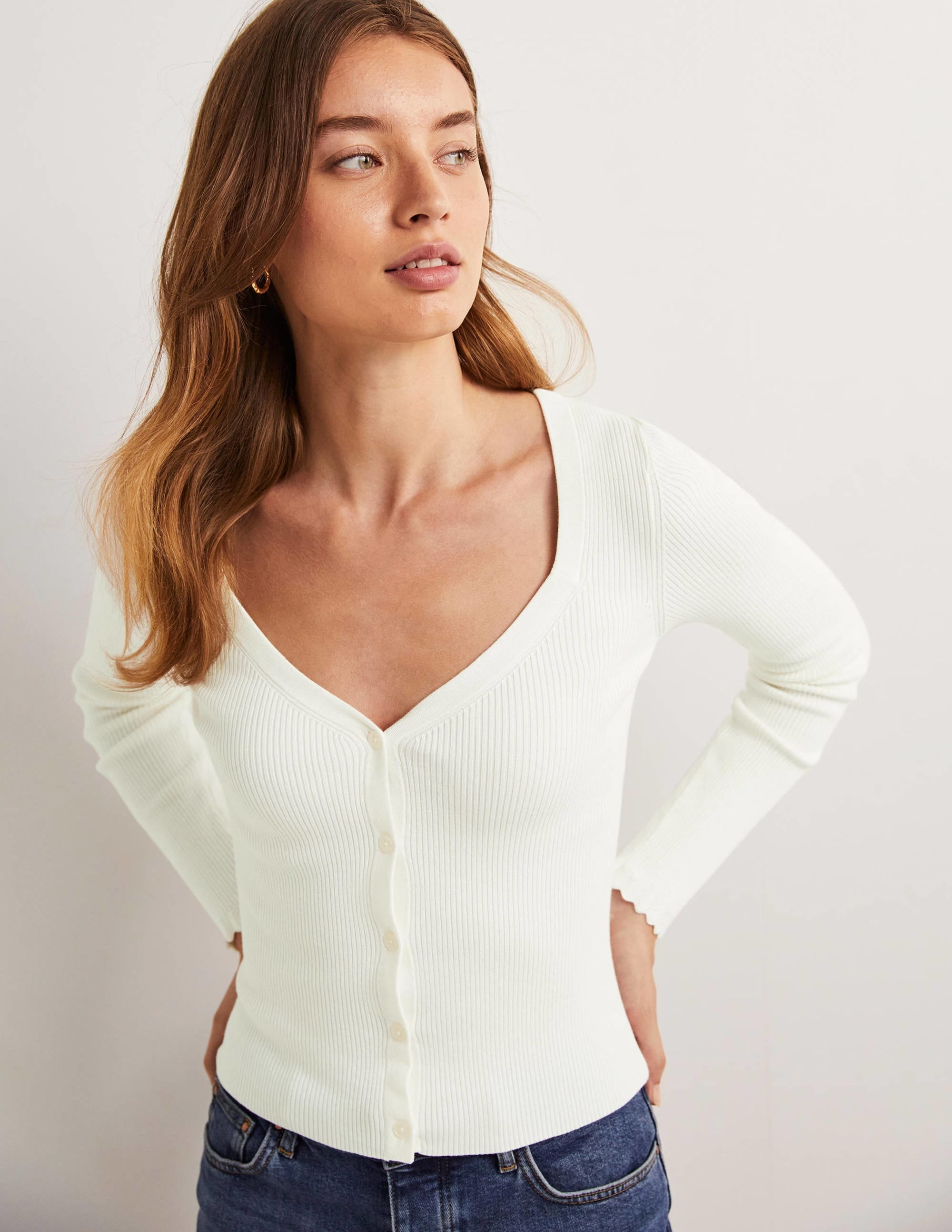 Ribbed Sweetheart Cardigan-Ivory - Image 4