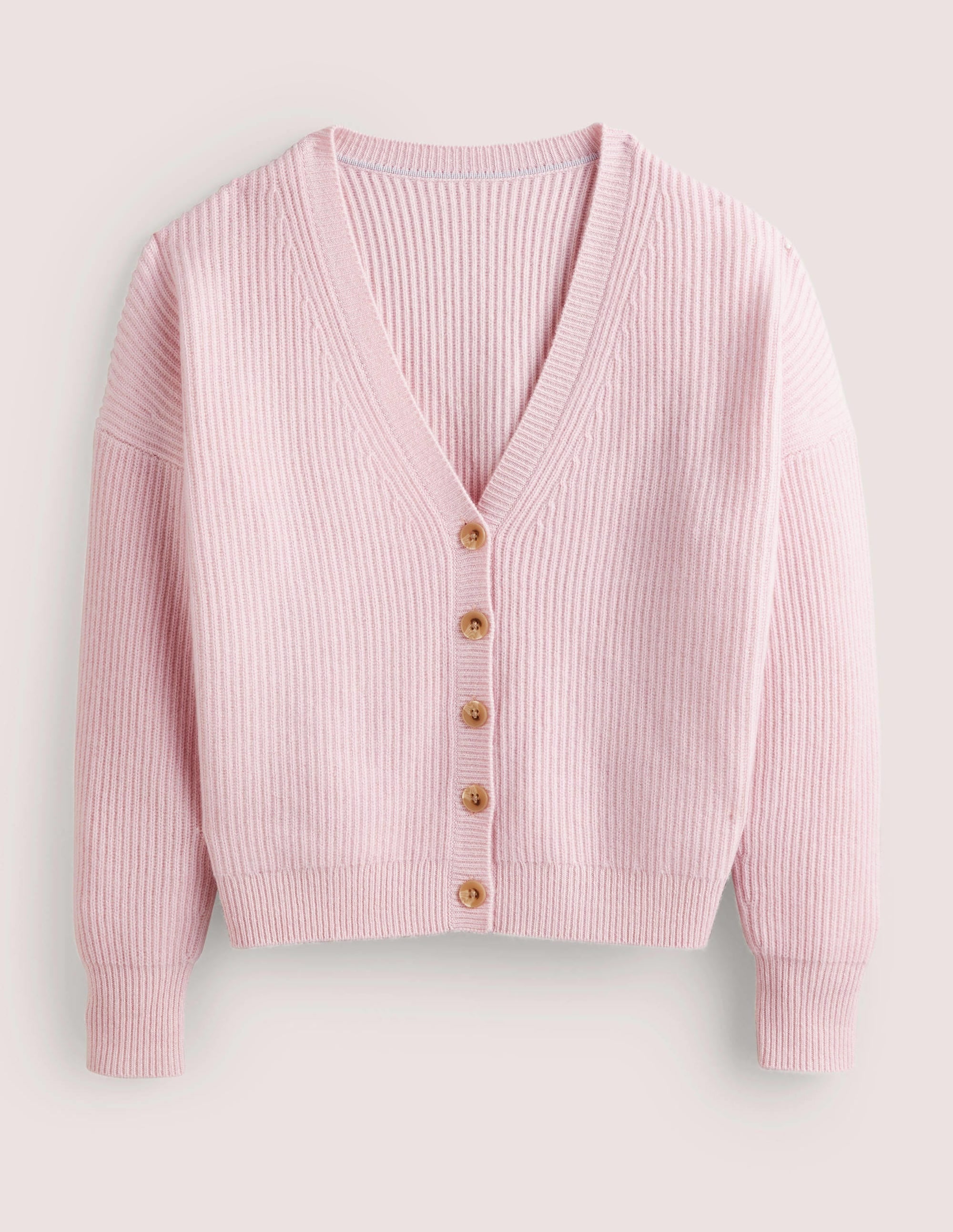 Ribbed Knit Cashmere Cardigan-Cameo Pink - Image 5