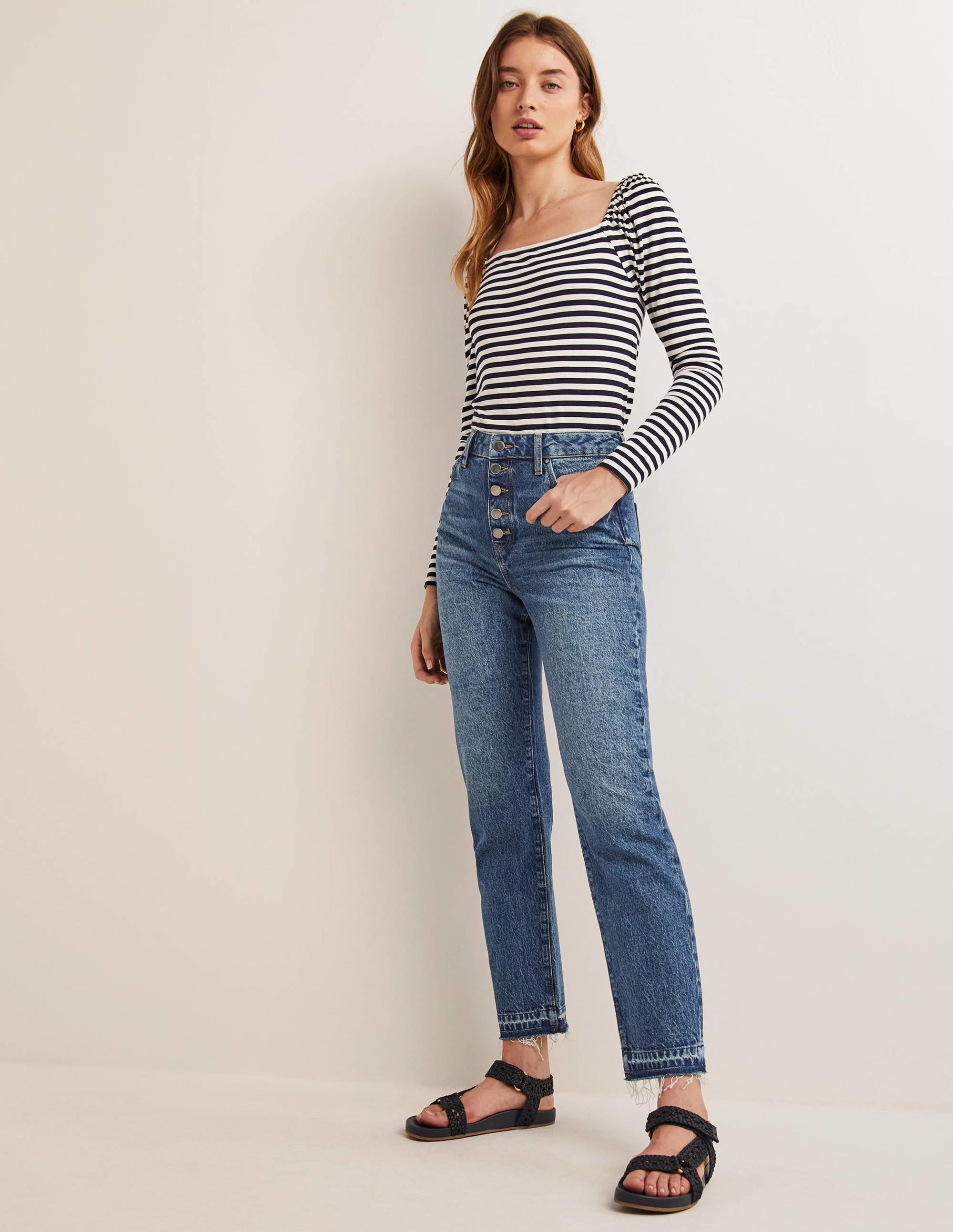 High Rise Straight Leg Jeans-Mid Vintage Tint - Image 1