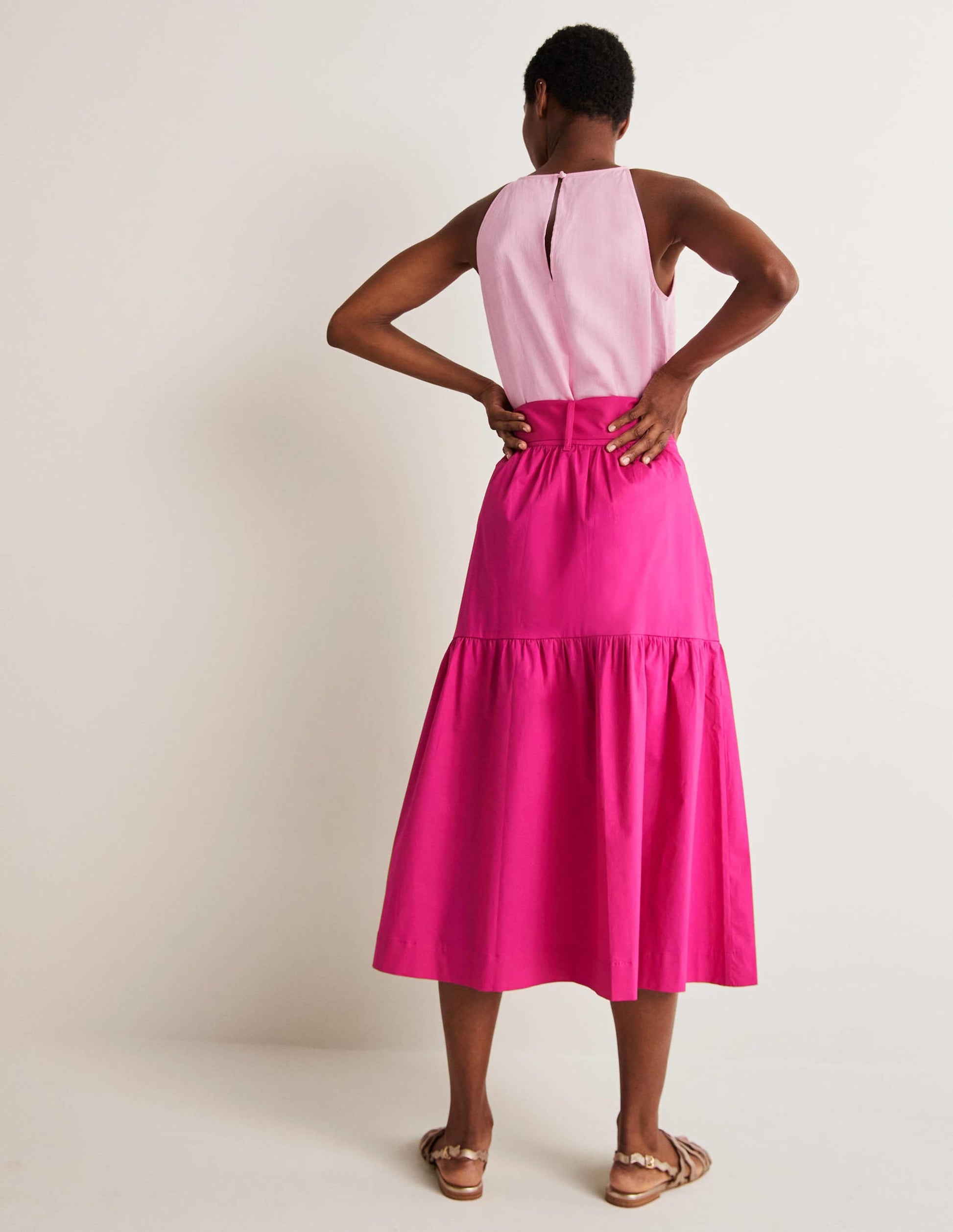 Tiered Belted Midi Skirt-Wild Watermelon Pink-8
