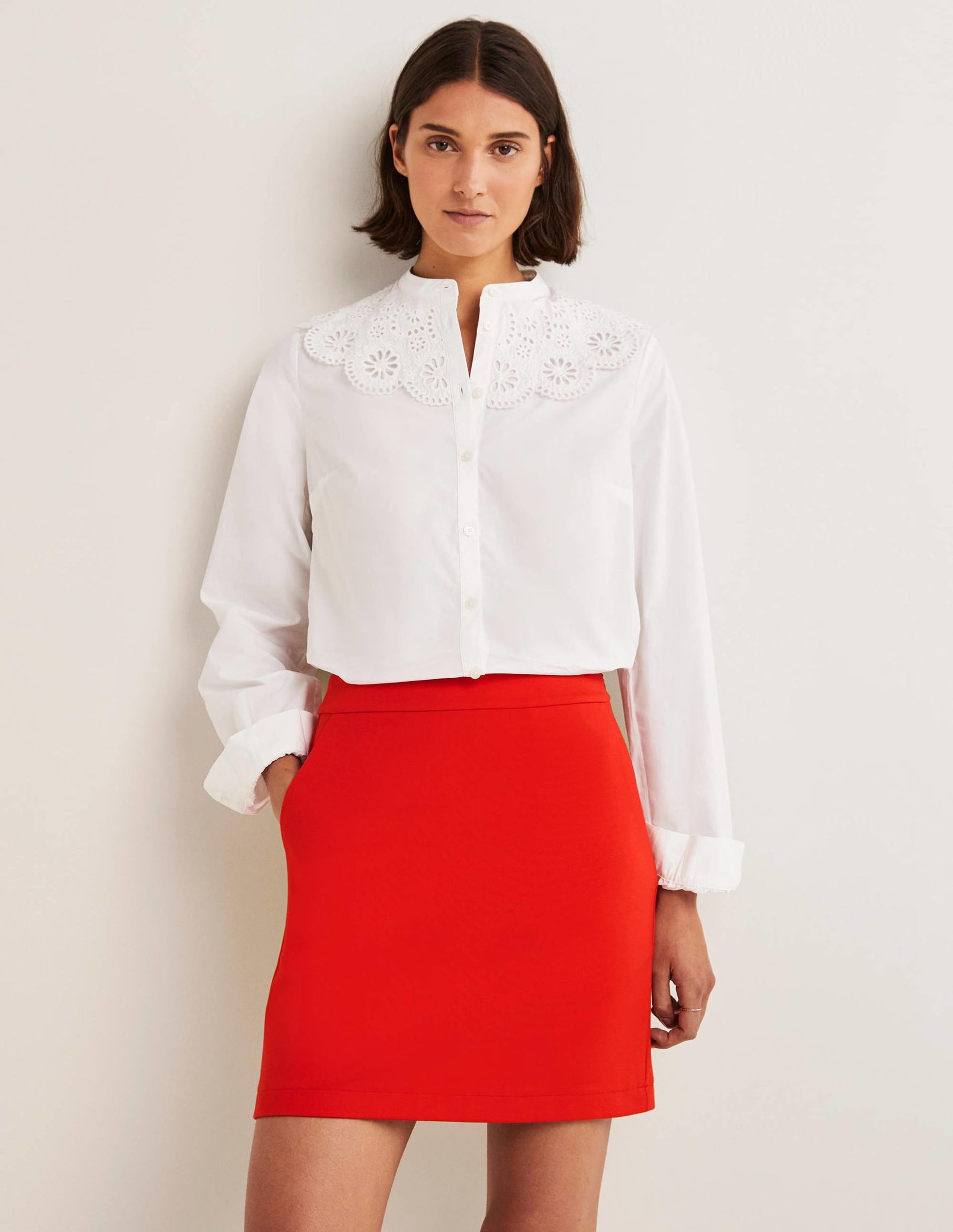 Ponte A-line Mini Skirt-Rocket Red-1