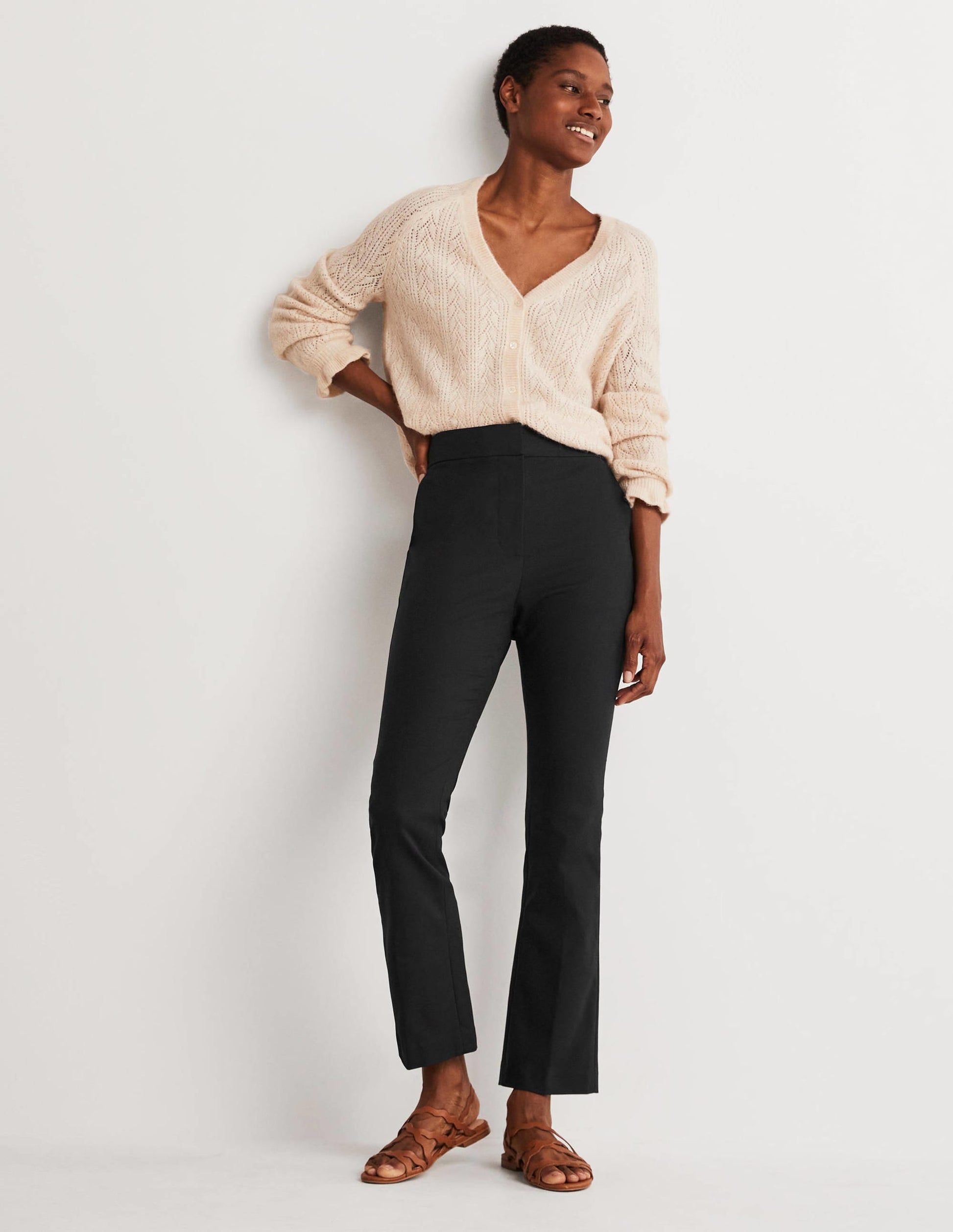 Cropped Flare Trousers-Black-1