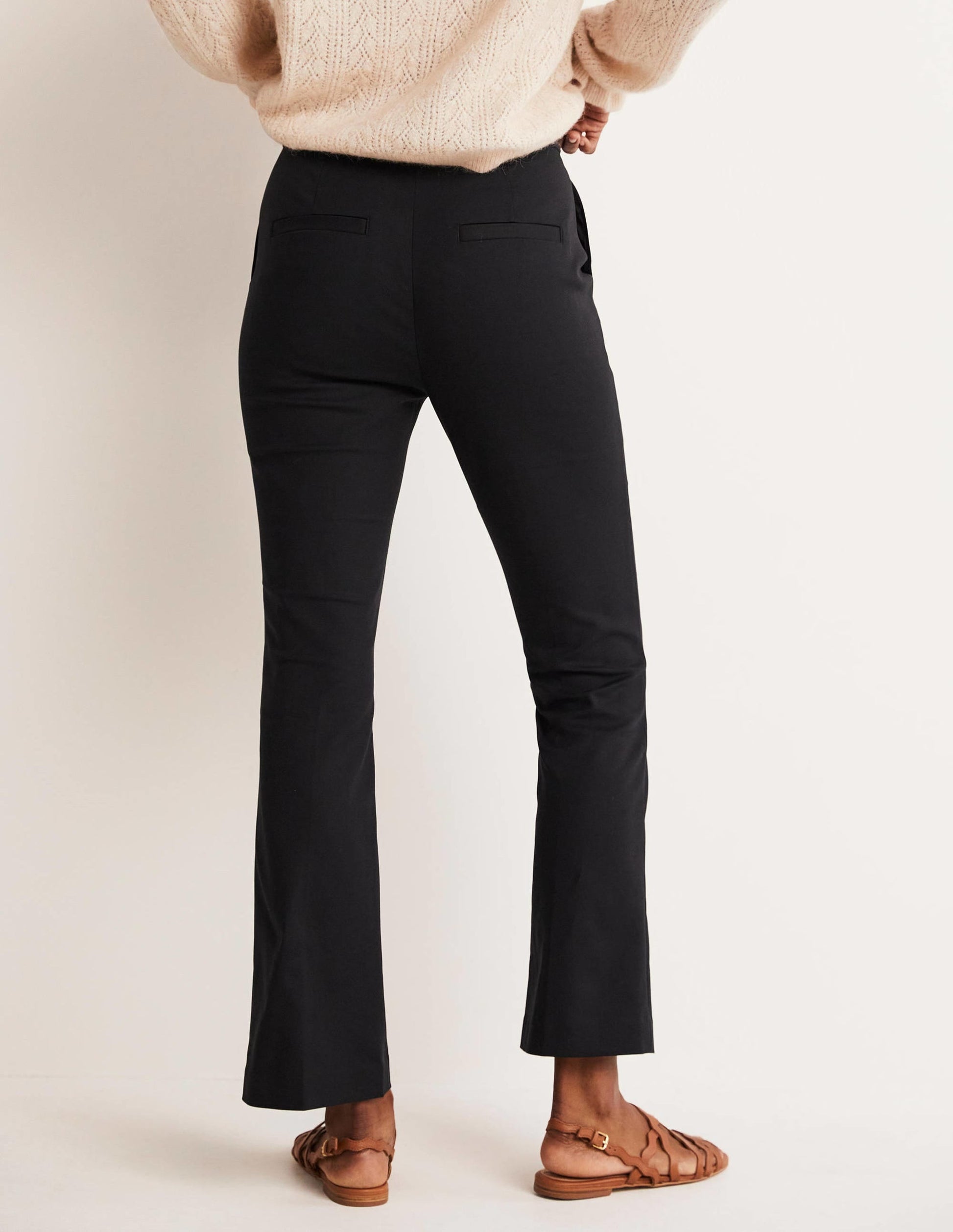 Cropped Flare Trousers-Black-3