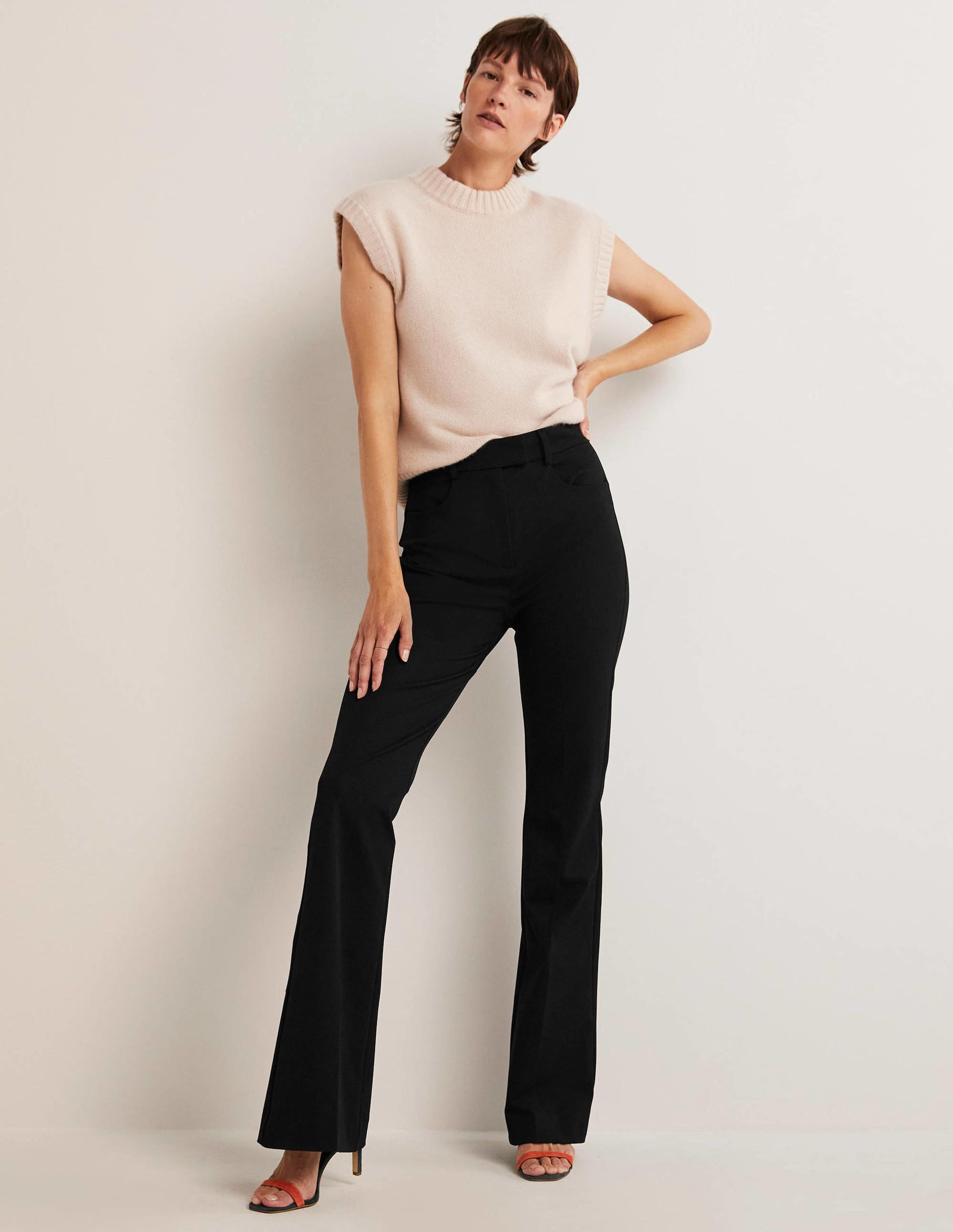 Bi-Stretch Flared Trousers-Black-1