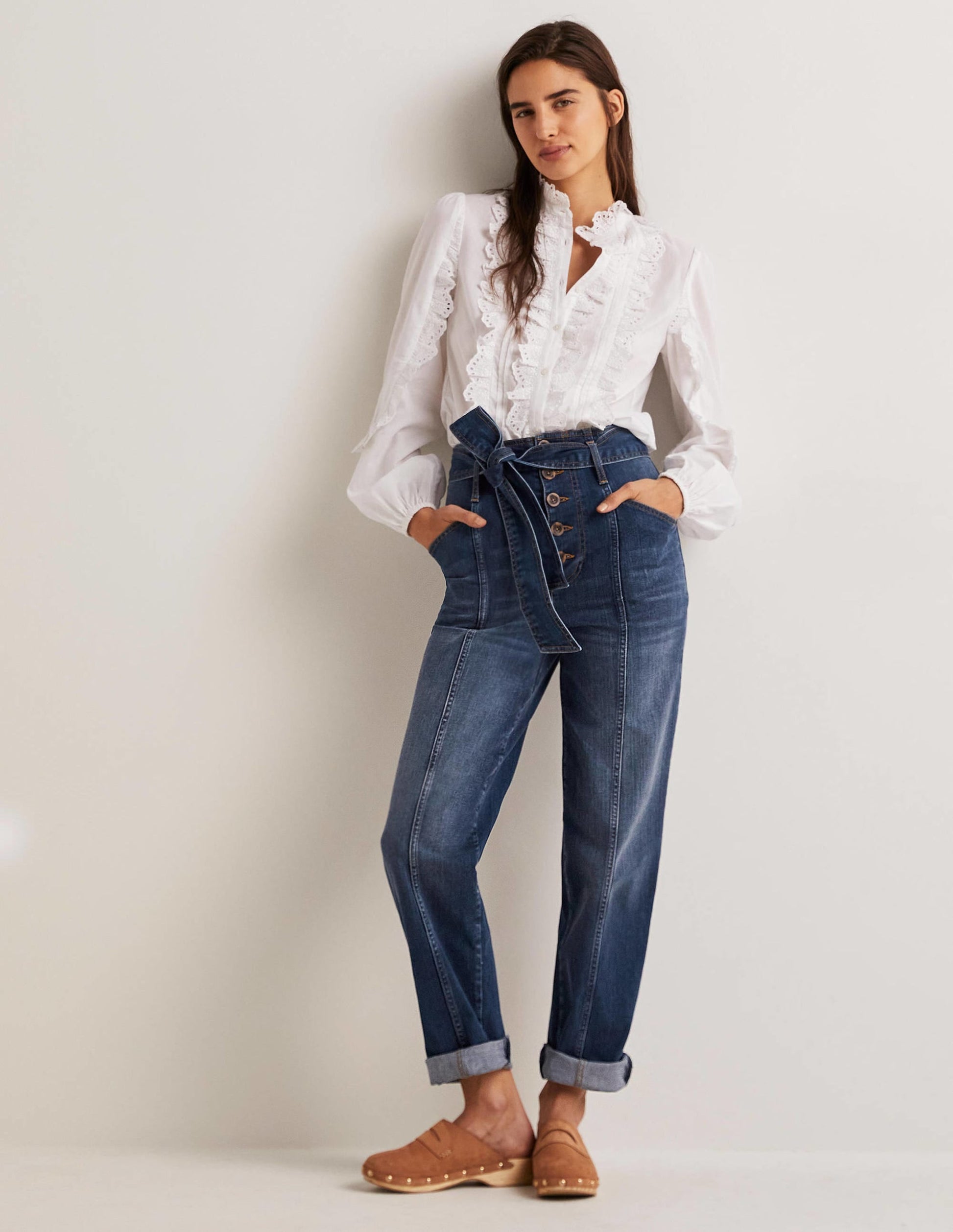 Belted High Rise Jeans-Mid Vintage-1
