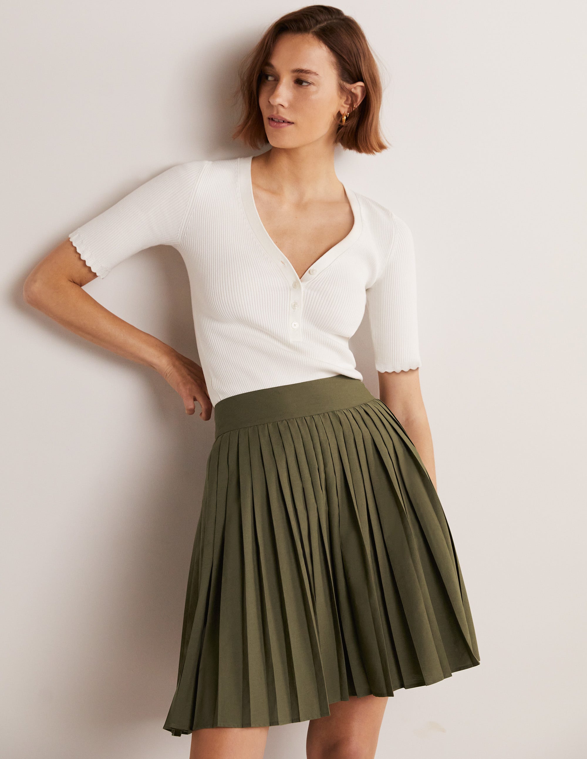 Pleated Cotton Mini Skirt-Oregano Green - Image 1