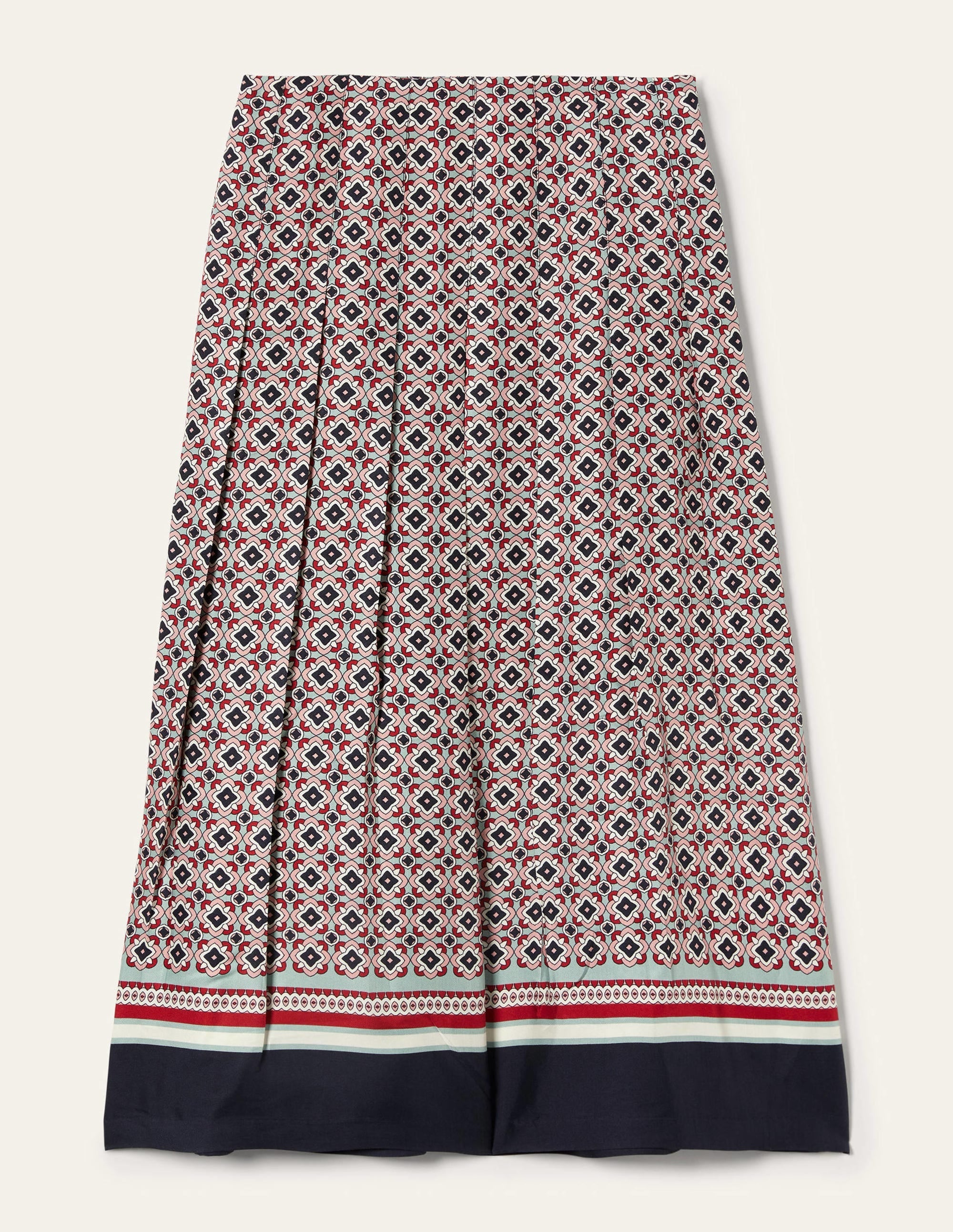 Pleated Printed Midi Skirt-Almond Pink, French Navy Geo - Image 9