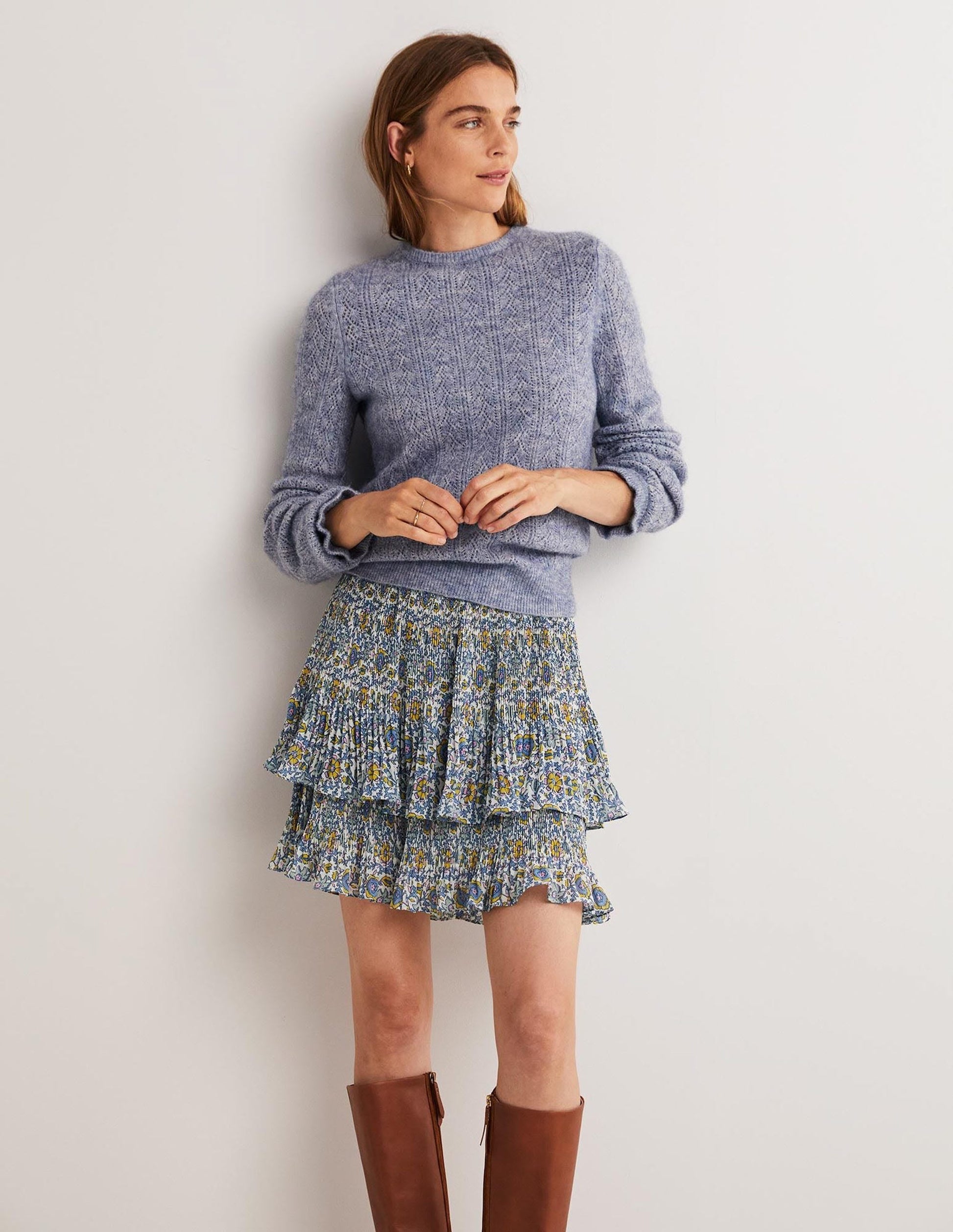 Plisse Mini Skirt-Ivory, Enchanting Twig-1