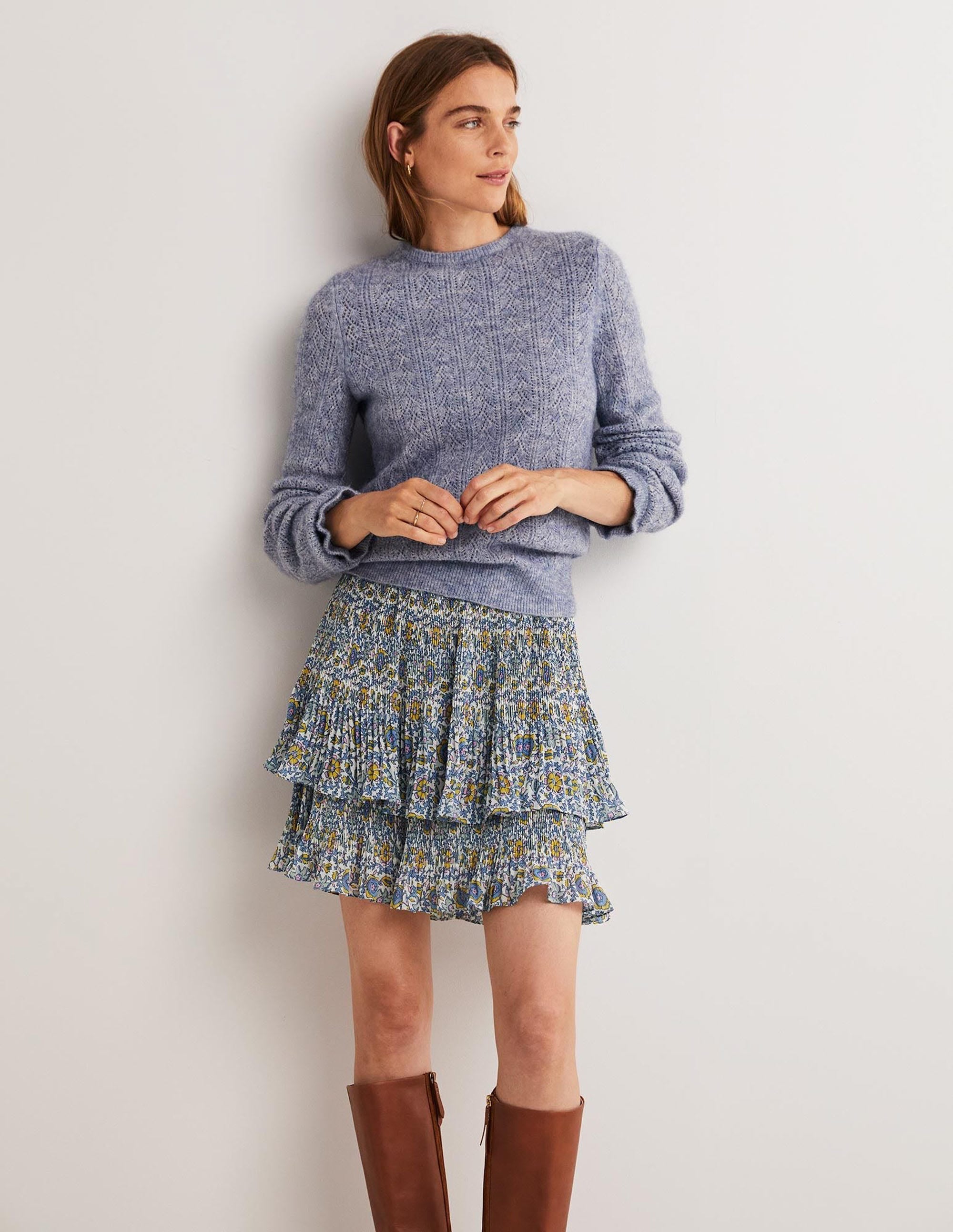 Plisse Mini Skirt-Ivory, Enchanting Twig - Image 1