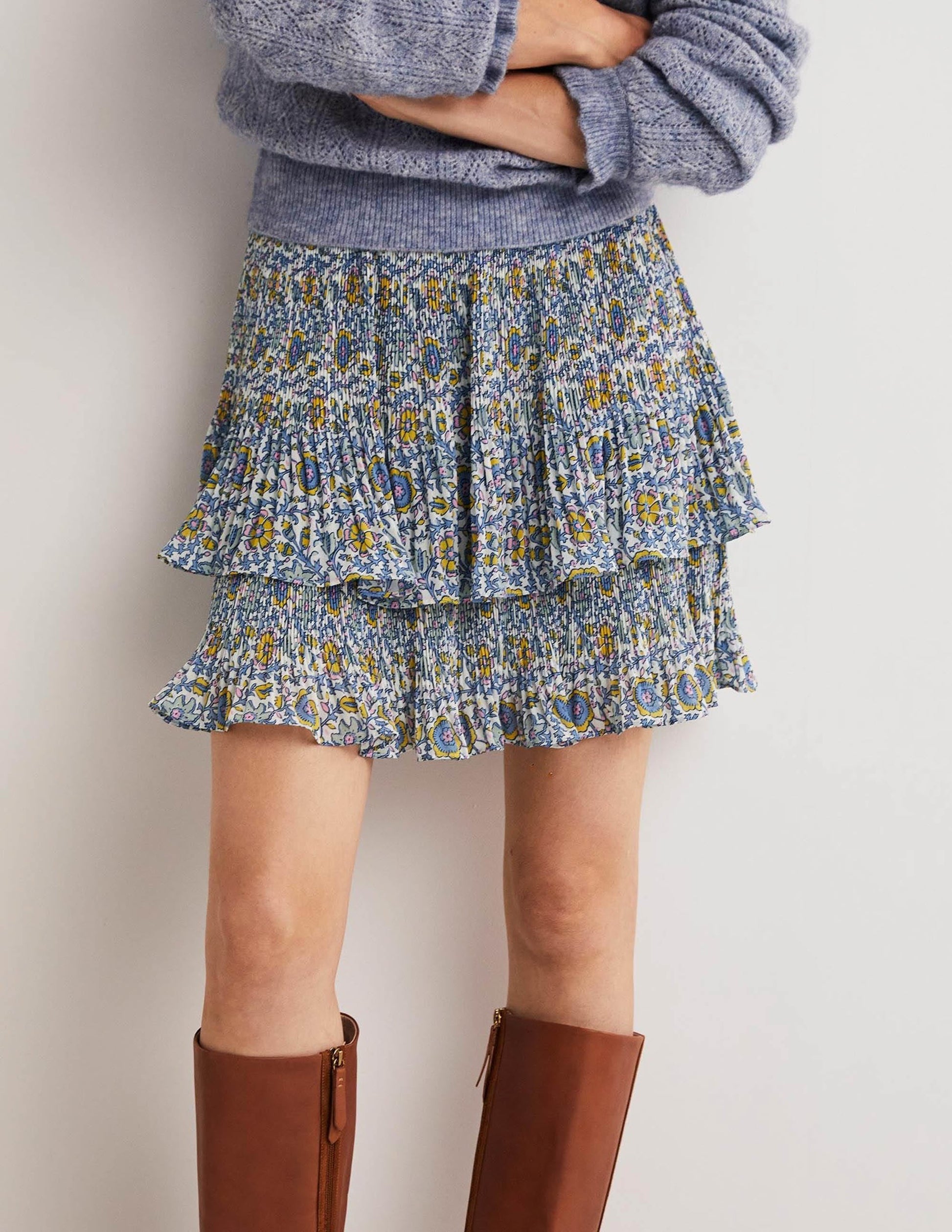 Plisse Mini Skirt-Ivory, Enchanting Twig-4