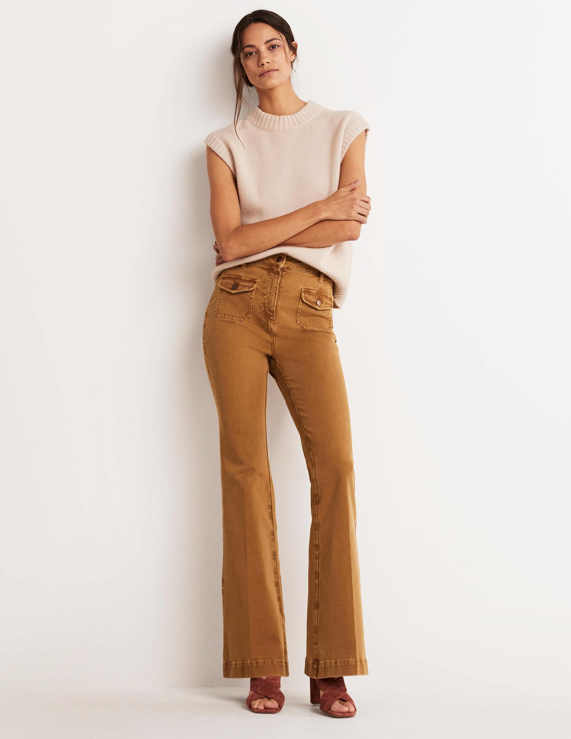 High Waist Flare Trousers-Butterscotch Brown - Image 6