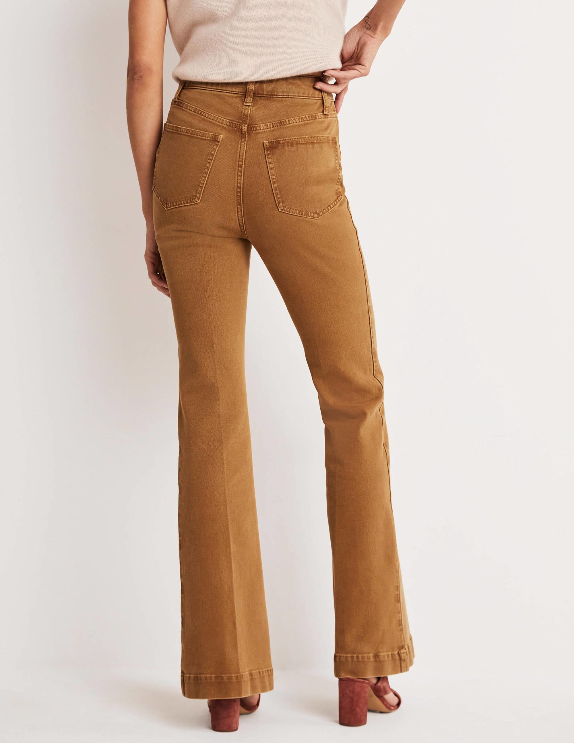 High Waist Flare Trousers-Butterscotch Brown - Image 8