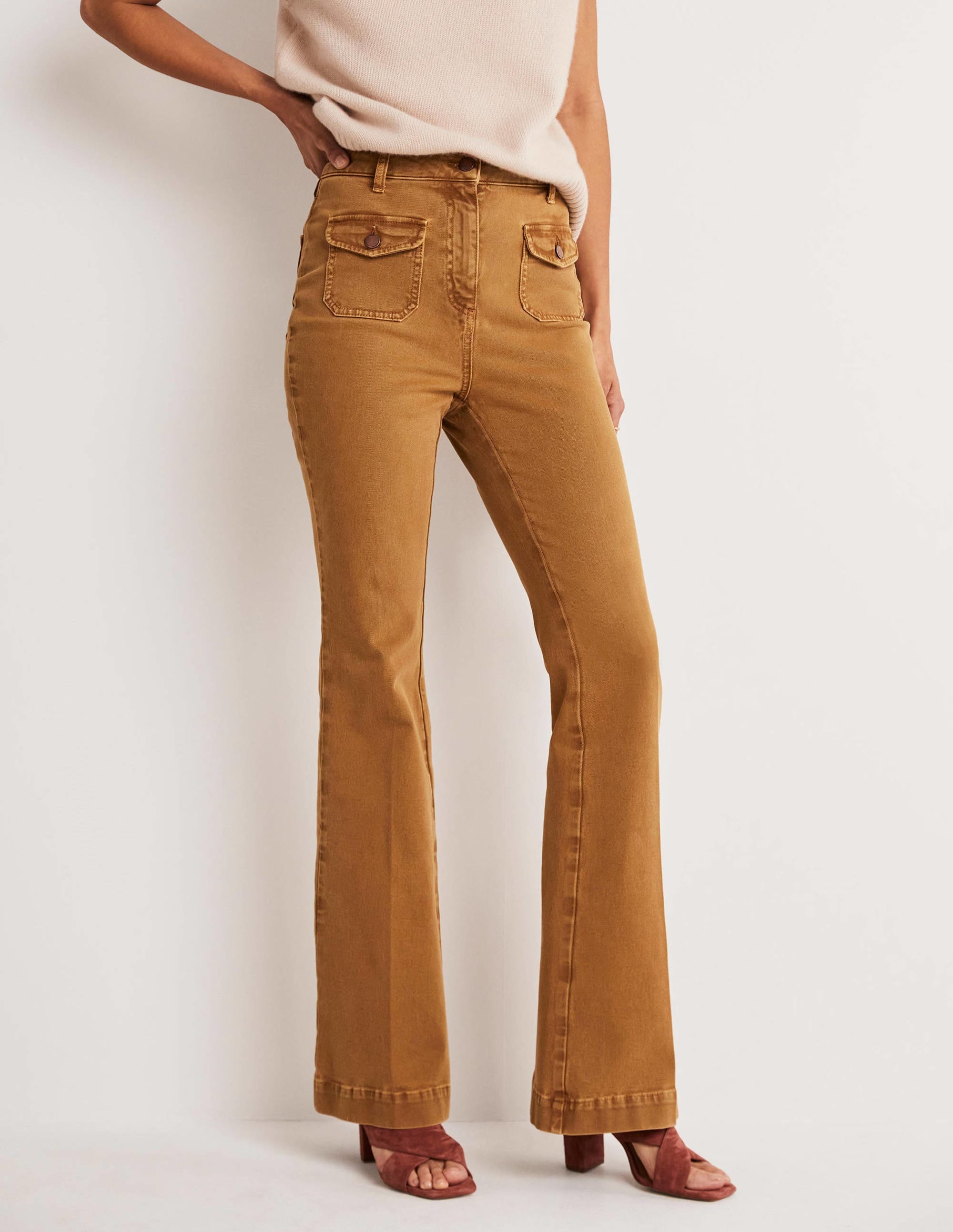 High Waist Flare Trousers-Butterscotch Brown - Image 10
